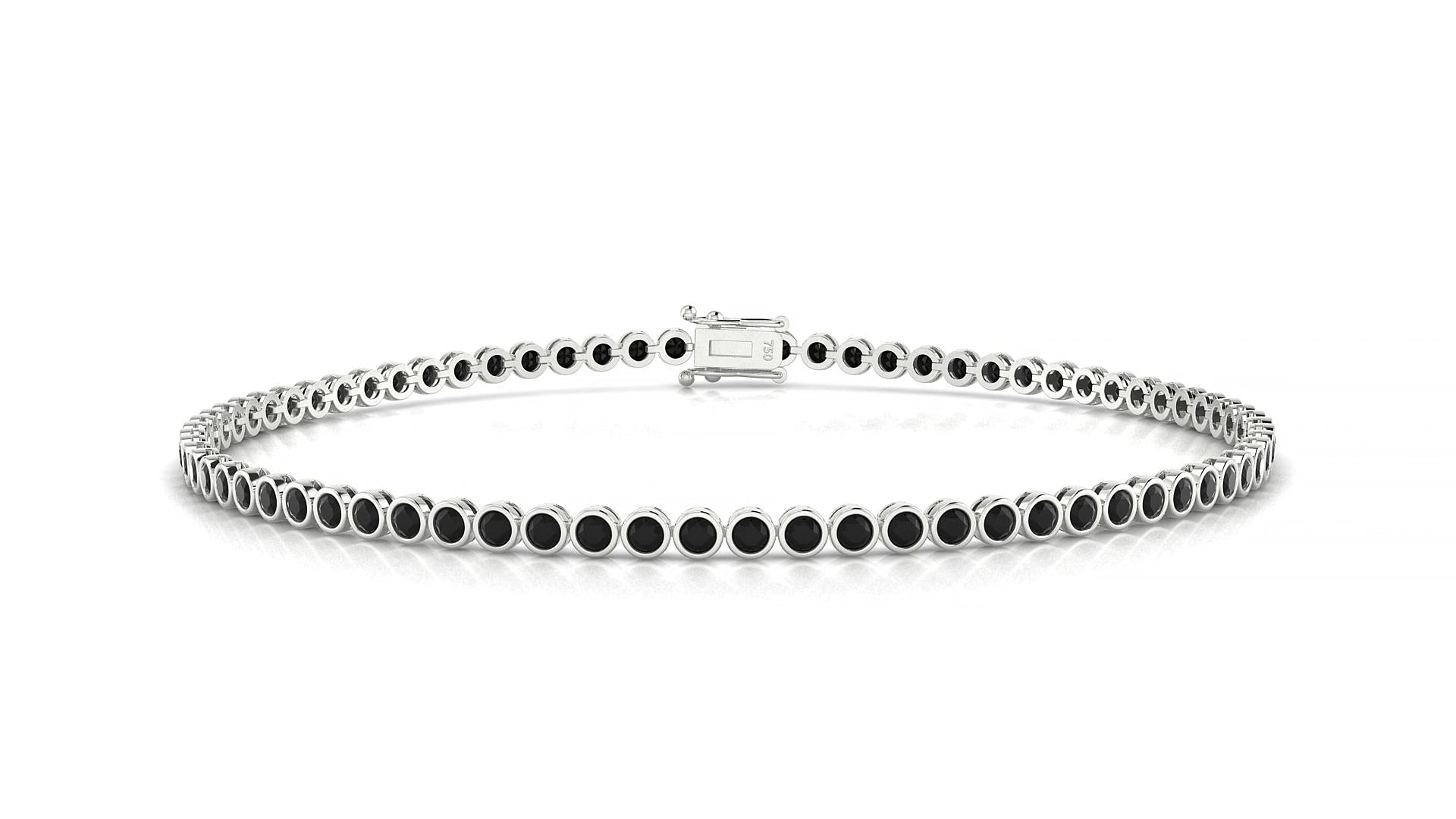 Avila | 18k White Gold 1.7 mm Round Natural Black Diamond 16 cm Tennis Bracelet