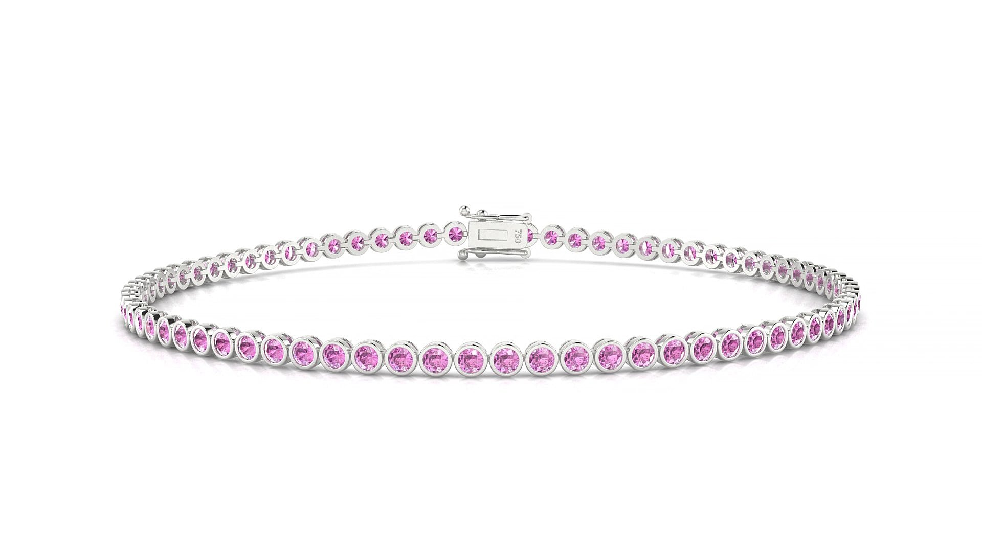 Avila | 18k White Gold 1.7 mm Round Natural Pink Sapphire 18 cm Tennis Bracelet