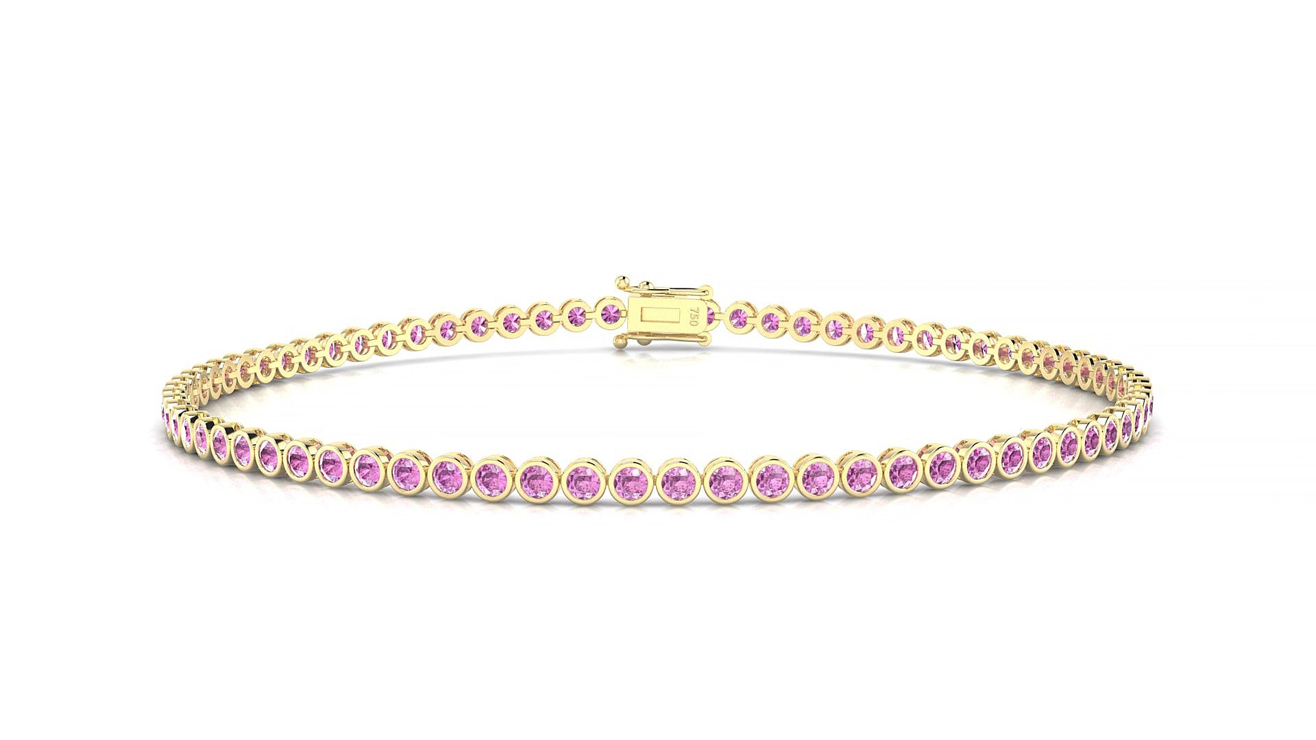 Avila | 18k Yellow Gold 1.7 mm Round Natural Pink Sapphire 18 cm Tennis Bracelet