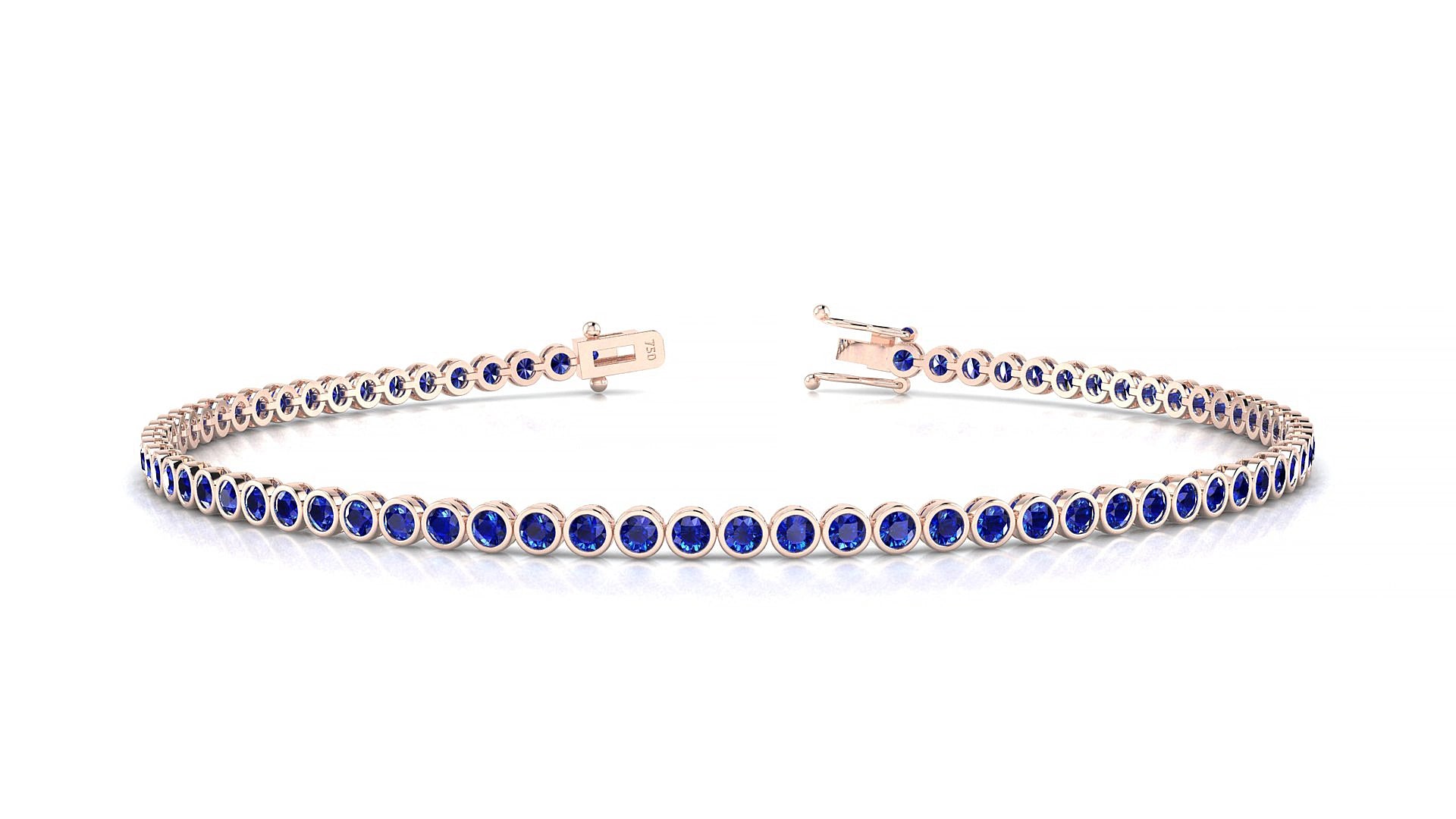 Avila | 18k Rose Gold 1.7 mm Round Natural Sapphire 15 cm Tennis Bracelet