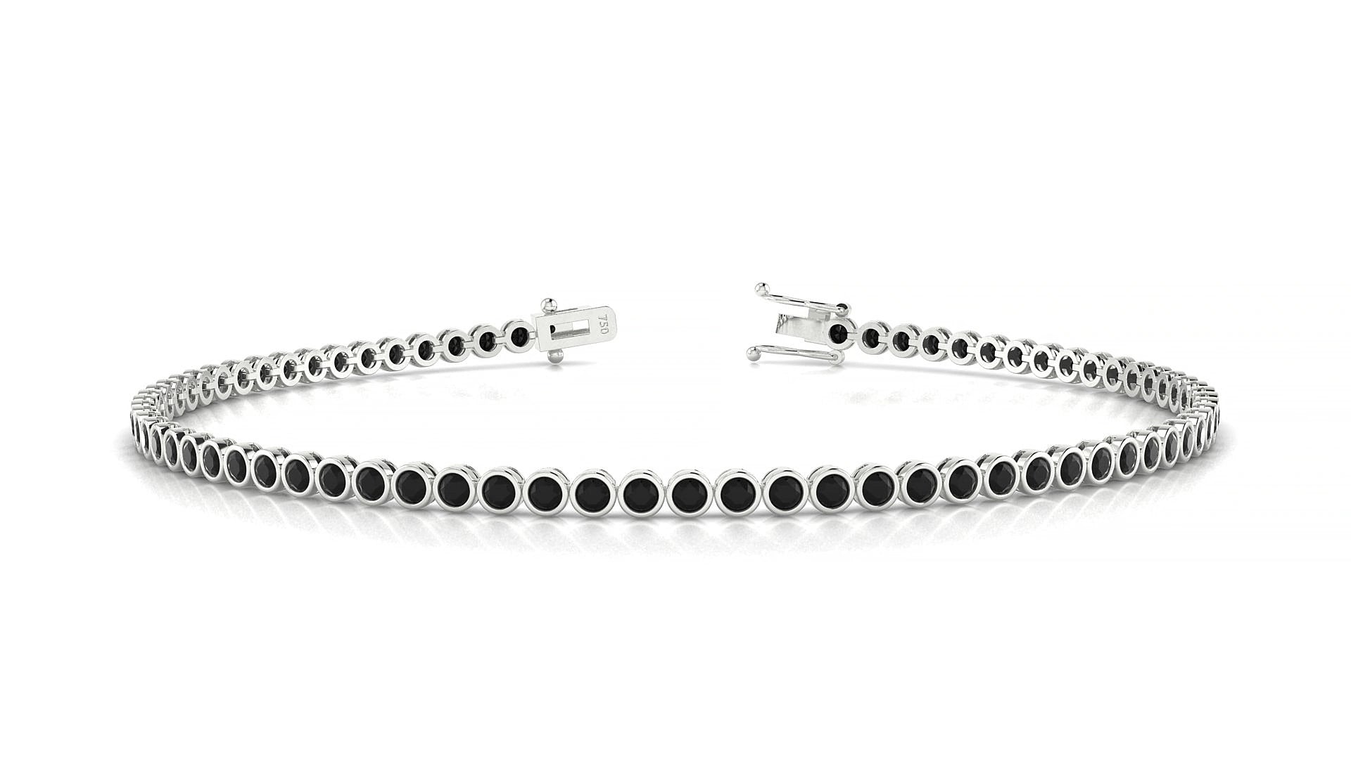 Avila | 18k White Gold 1.7 mm Round Natural Black Diamond 16 cm Tennis Bracelet