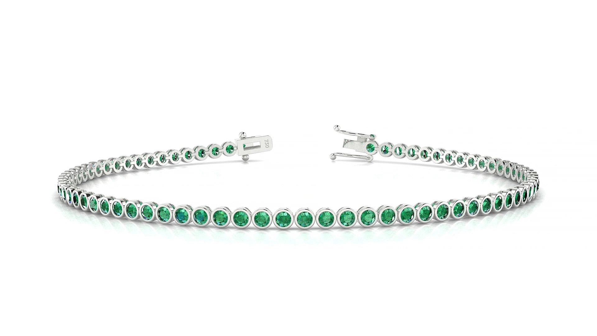 Avila | 18k White Gold 1.7 mm Round Natural Emerald 15 cm Tennis Bracelet
