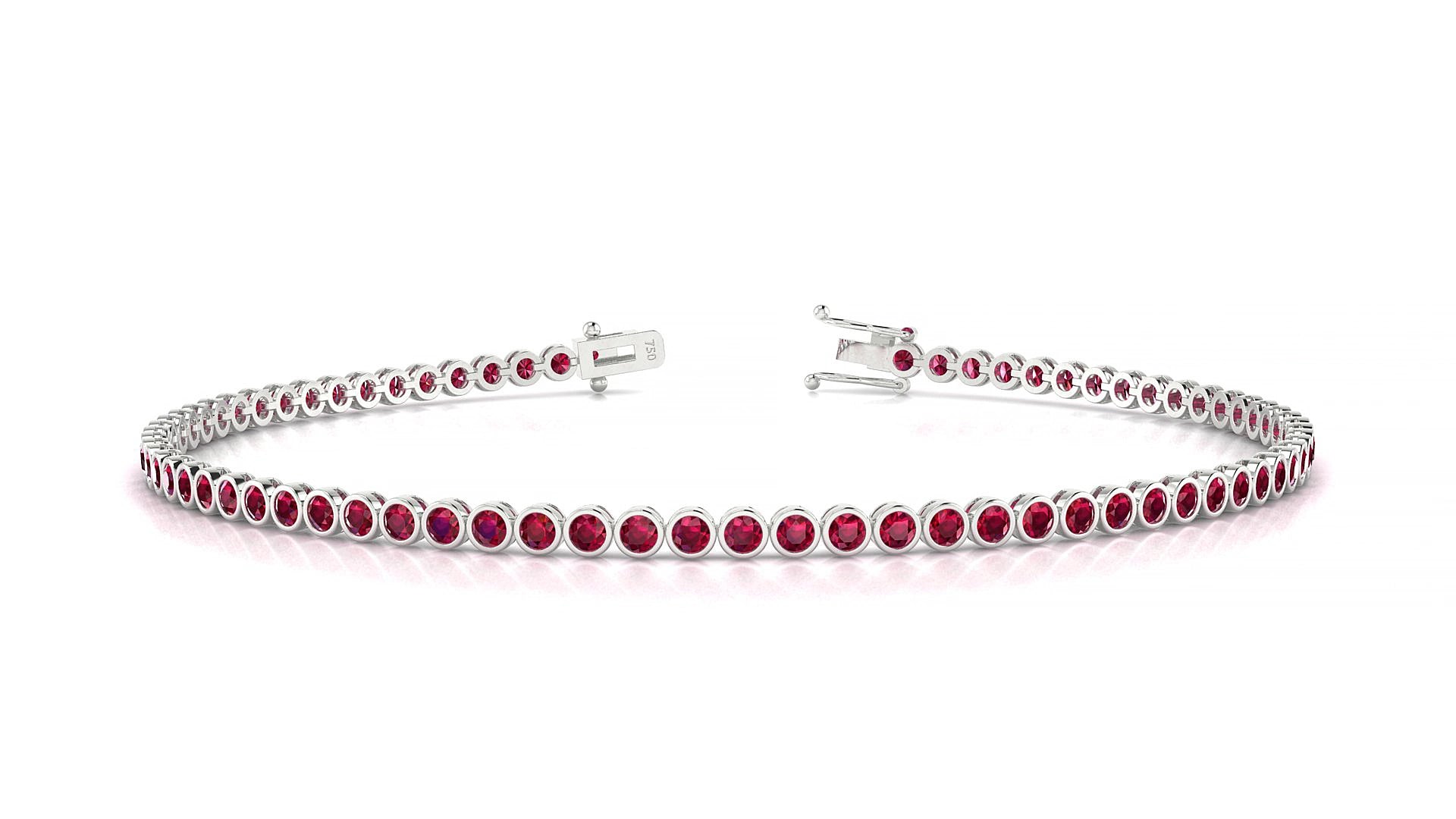 Avila | 18k White Gold 1.7 mm Round Natural Ruby 18 cm Tennis Bracelet