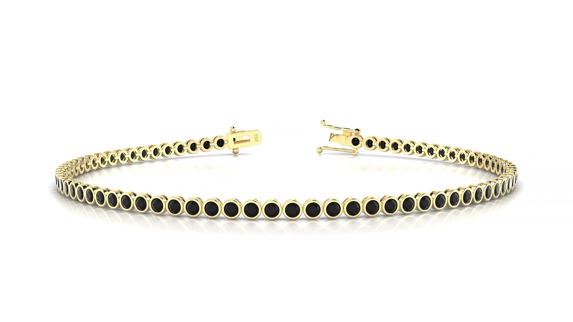 Avila | 18k Yellow Gold 1.7 mm Round Natural Black Diamond 15 cm Tennis Bracelet