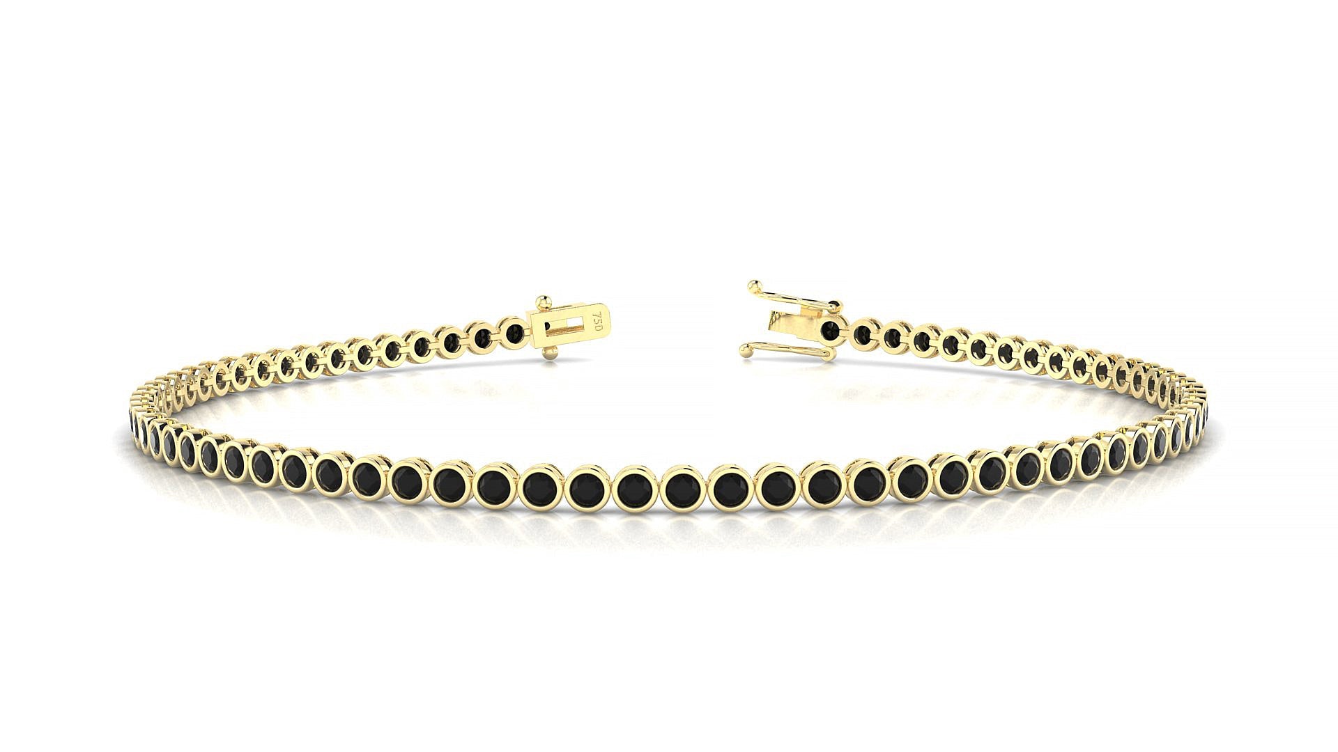 Avila | 18k Yellow Gold 1.7 mm Round Natural Black Diamond Tennis Bracelet