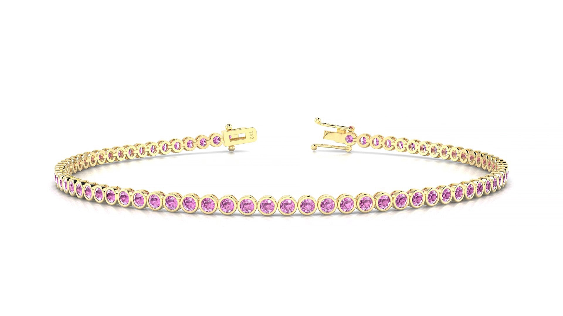 Avila | 18k Yellow Gold 1.7 mm Round Natural Pink Sapphire 15 cm Tennis Bracelet