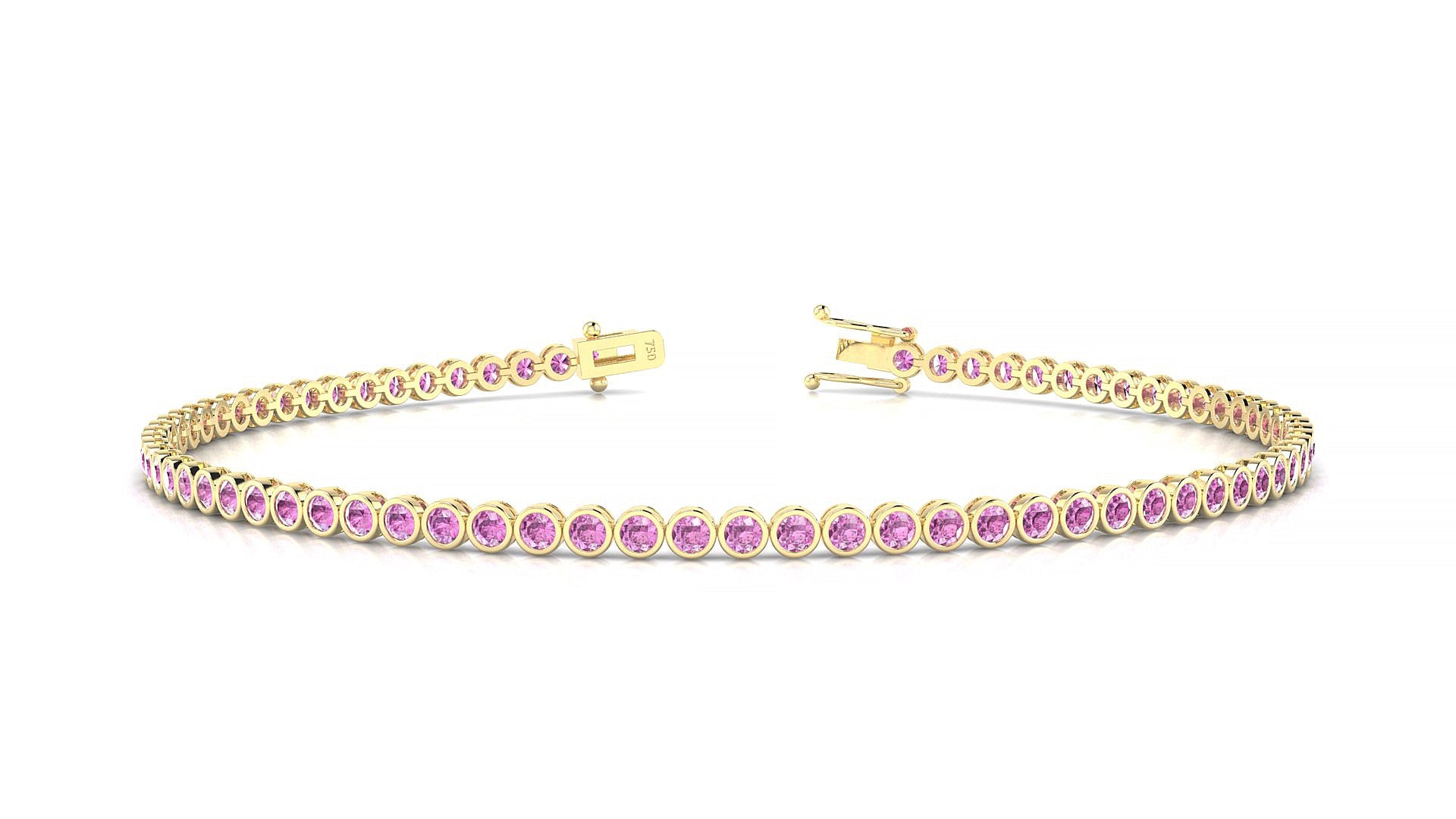 Avila | 18k Yellow Gold 1.7 mm Round Natural Pink Sapphire Tennis Bracelet