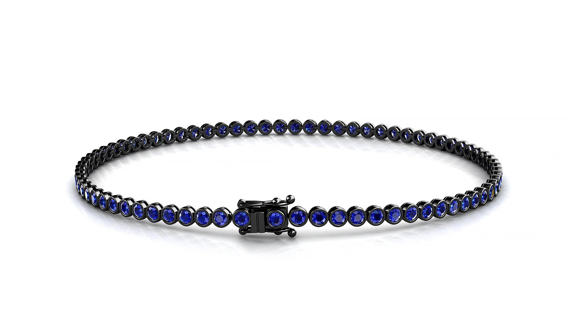 Avila | 18k Black Gold 1.7 mm Round Natural Sapphire 19 cm Tennis Bracelet