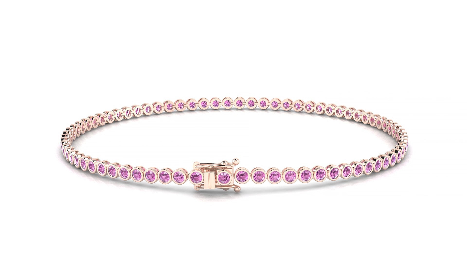 Avila | 18k Rose Gold 1.7 mm Round Natural Pink Sapphire 15 cm Tennis Bracelet