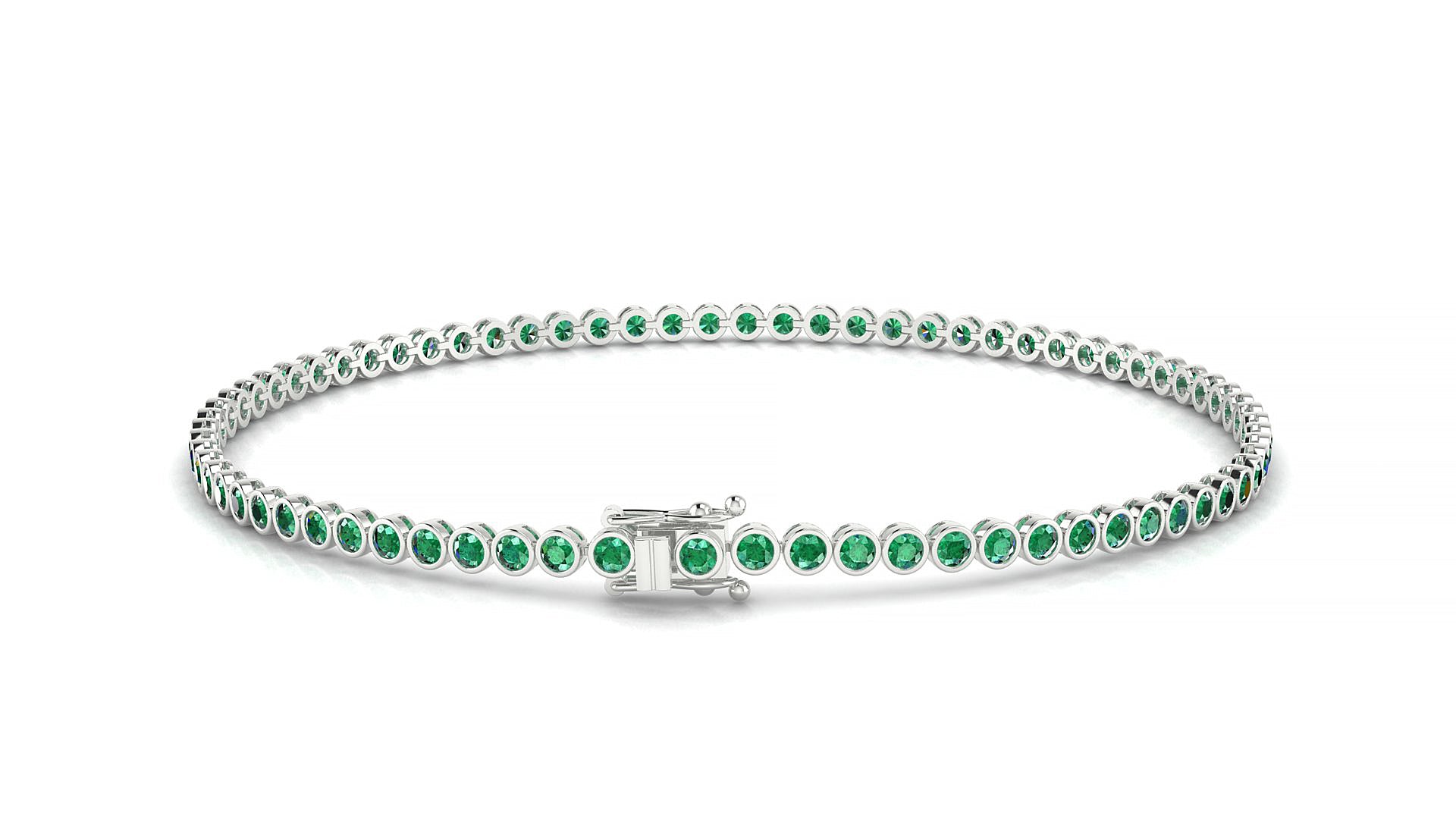 Avila | 18k White Gold 1.7 mm Round Natural Emerald Tennis Bracelet