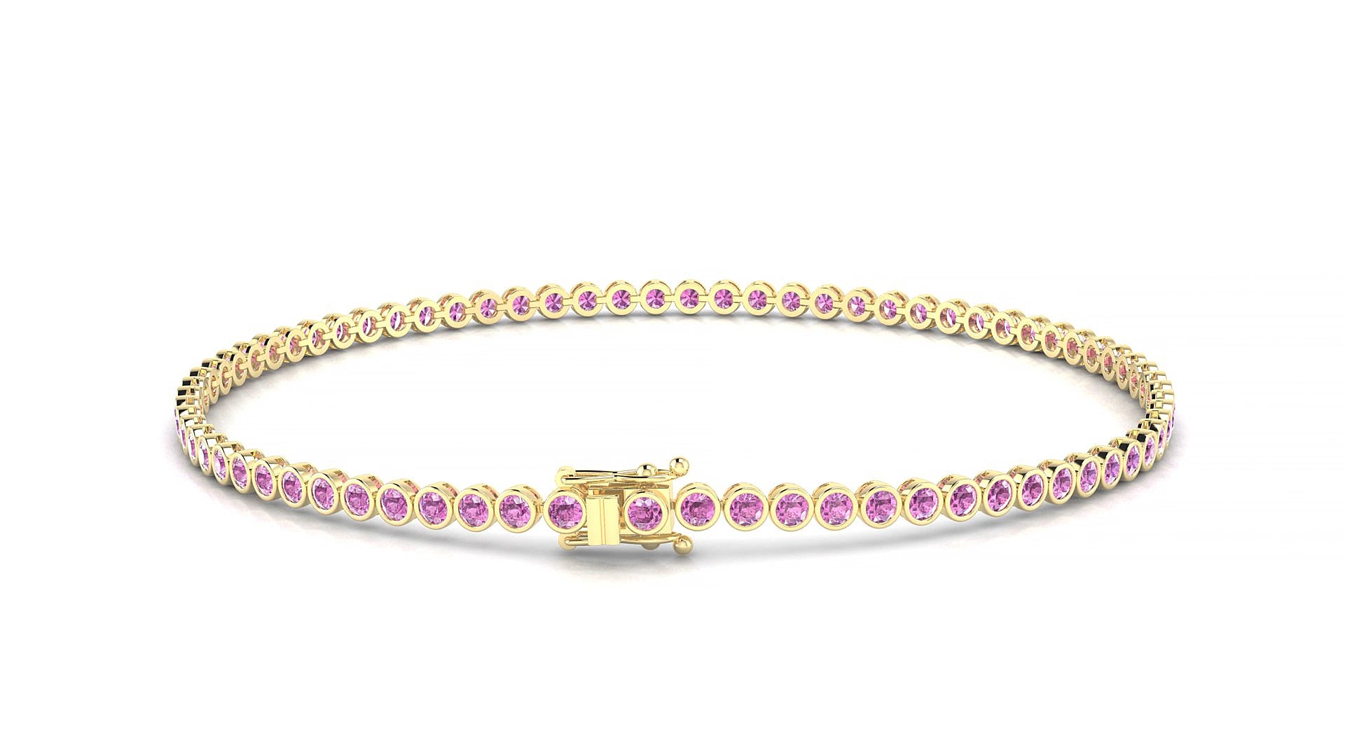 Avila | 18k Yellow Gold 1.7 mm Round Natural Pink Sapphire 16 cm Tennis Bracelet