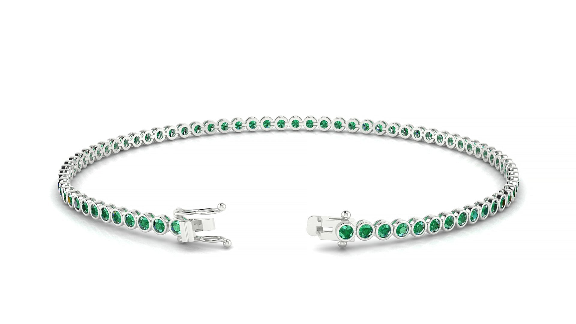 Avila | 18k White Gold 1.7 mm Round Natural Emerald Tennis Bracelet
