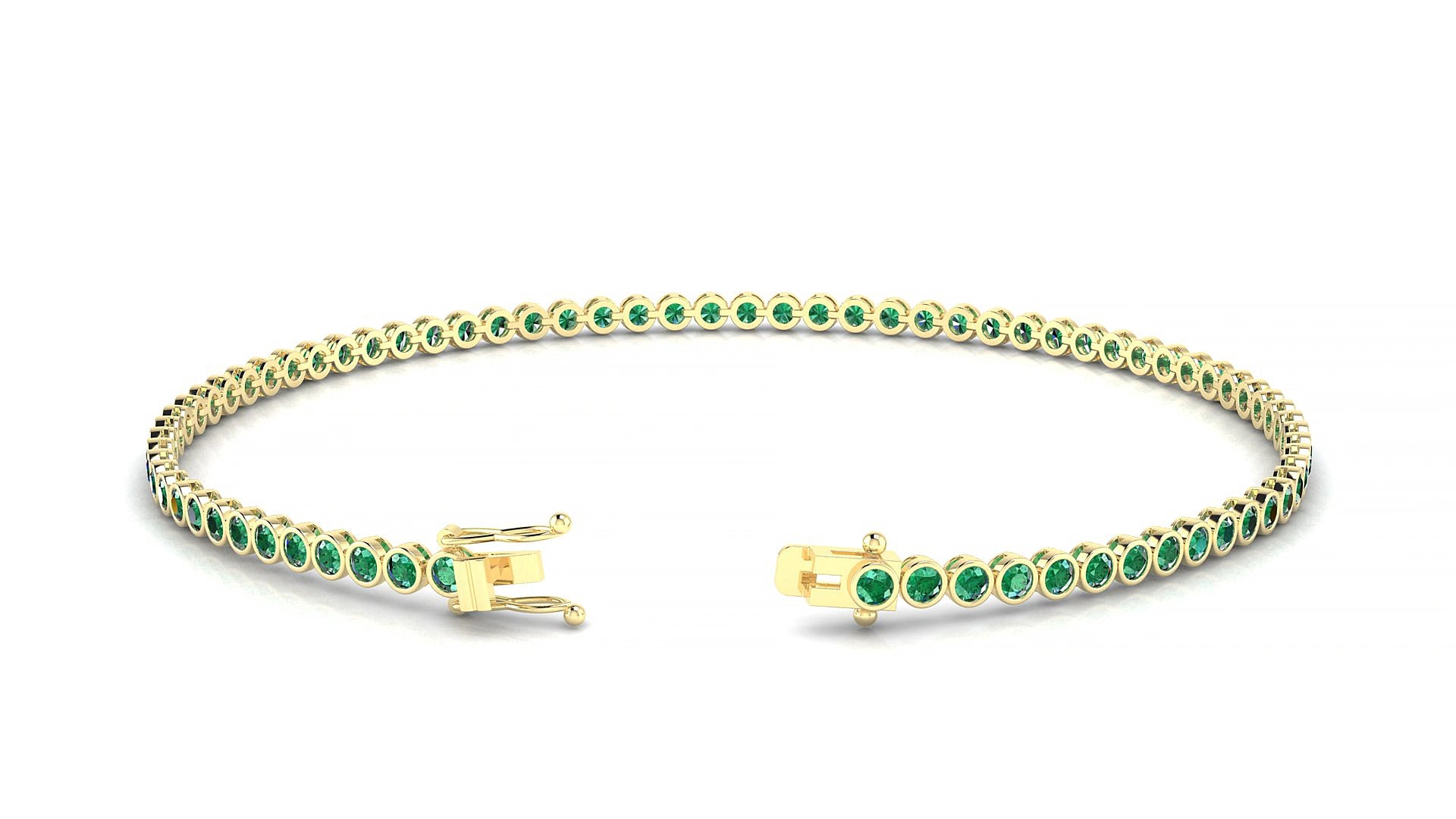 Avila | 18k Yellow Gold 1.7 mm Round Natural Emerald 17 cm Tennis Bracelet