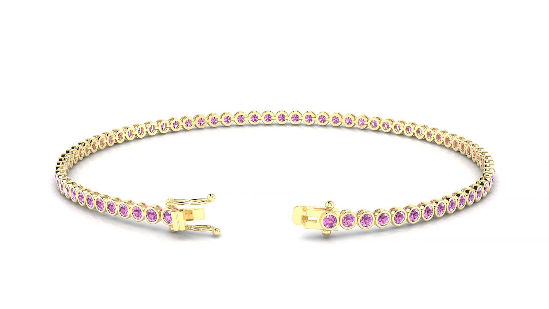 Avila | 18k Yellow Gold 1.7 mm Round Natural Pink Sapphire 15 cm Tennis Bracelet
