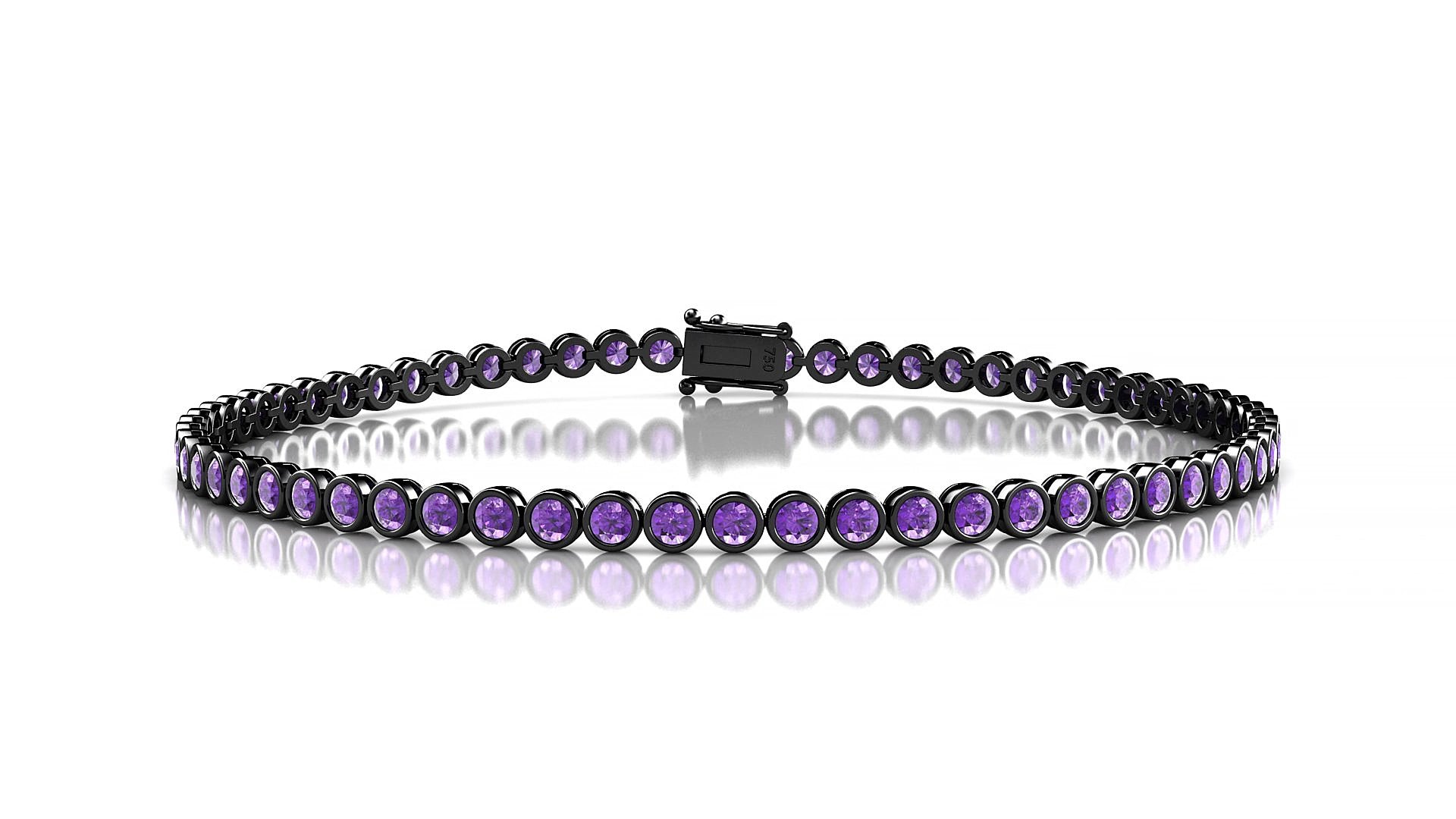 Avila | 18k Black Gold 2 mm Round Natural Amethyst 20 cm Tennis Bracelet