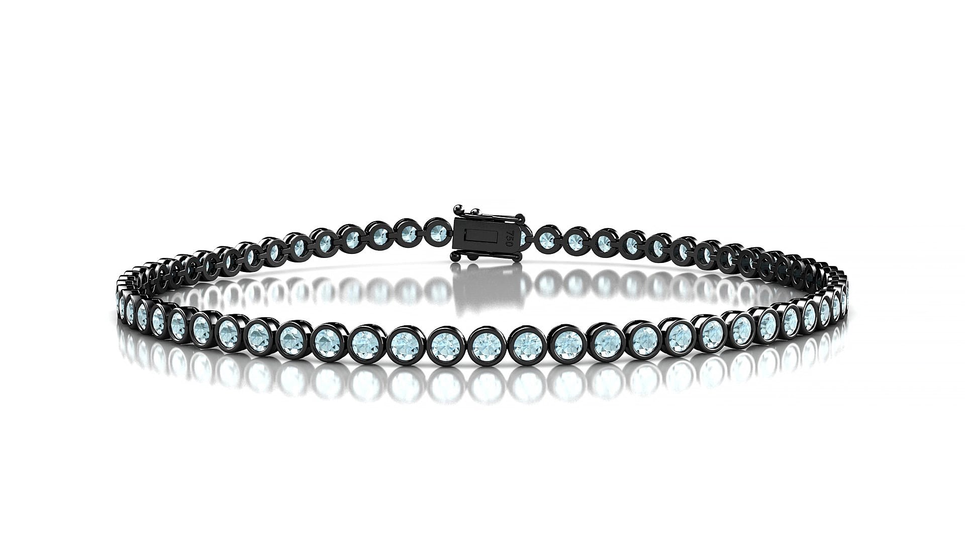 Avila | 18k Black Gold 2 mm Round Natural Aquamarine 16 cm Tennis Bracelet