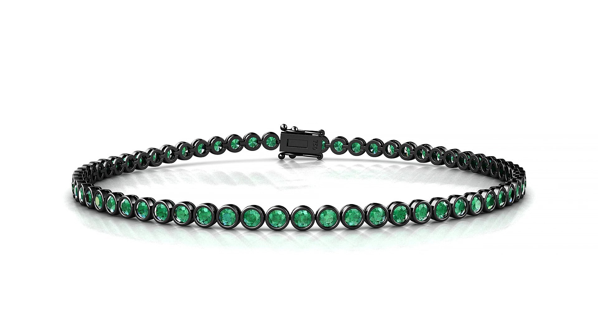 Avila | 18k Black Gold 2 mm Round Natural Emerald 18 cm Tennis Bracelet