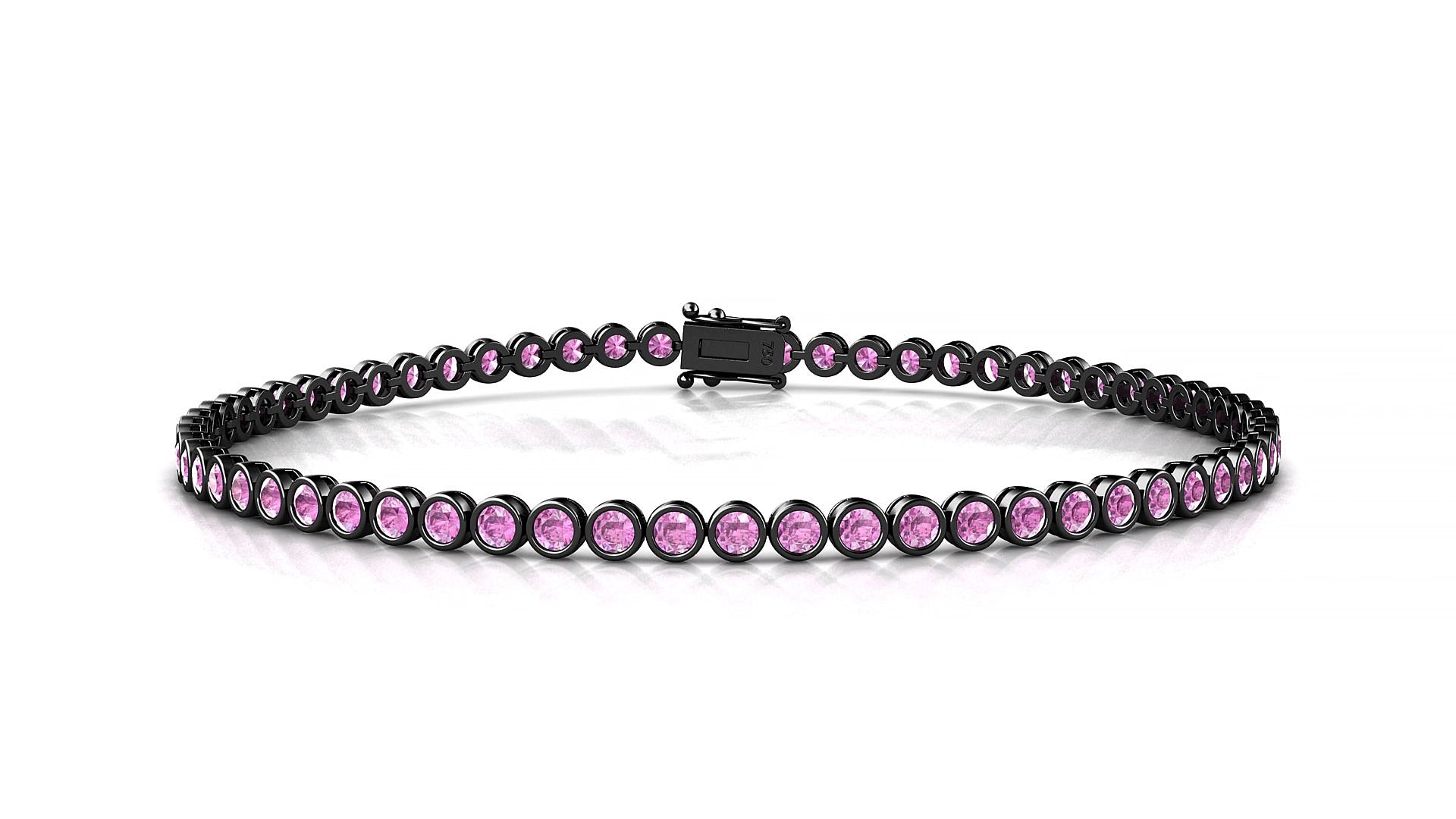 Avila | 18k Black Gold 2 mm Round Natural Pink Sapphire 15 cm Tennis Bracelet