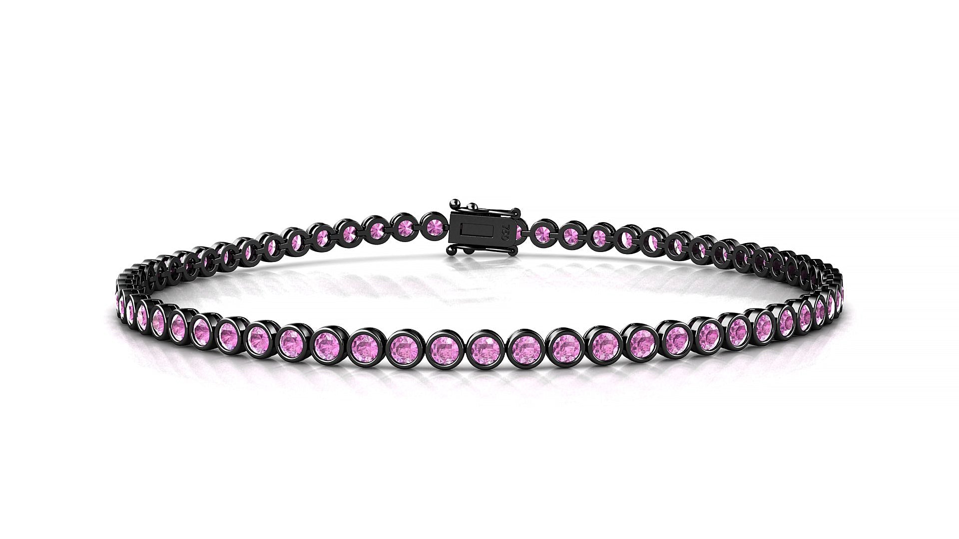 Avila | 18k Black Gold 2 mm Round Natural Pink Sapphire Tennis Bracelet