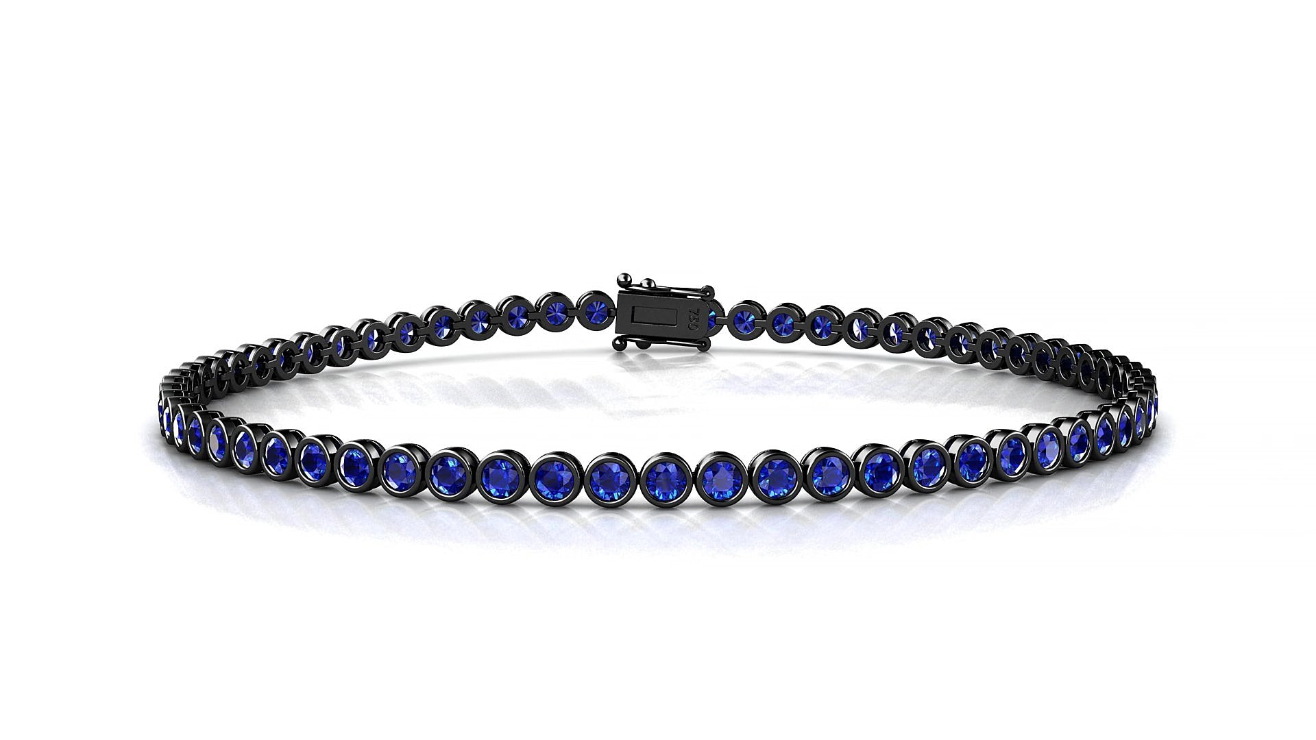 Avila | 18k Black Gold 2 mm Round Natural Sapphire 17 cm Tennis Bracelet