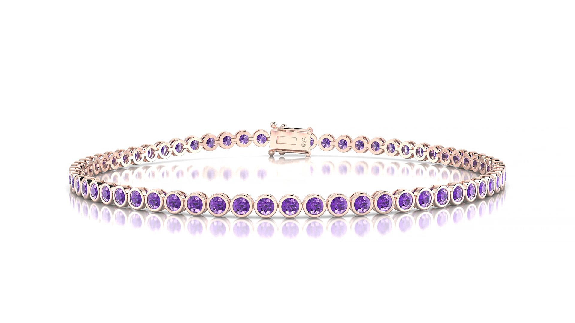 Avila | 18k Rose Gold 2 mm Round Natural Amethyst 19 cm Tennis Bracelet