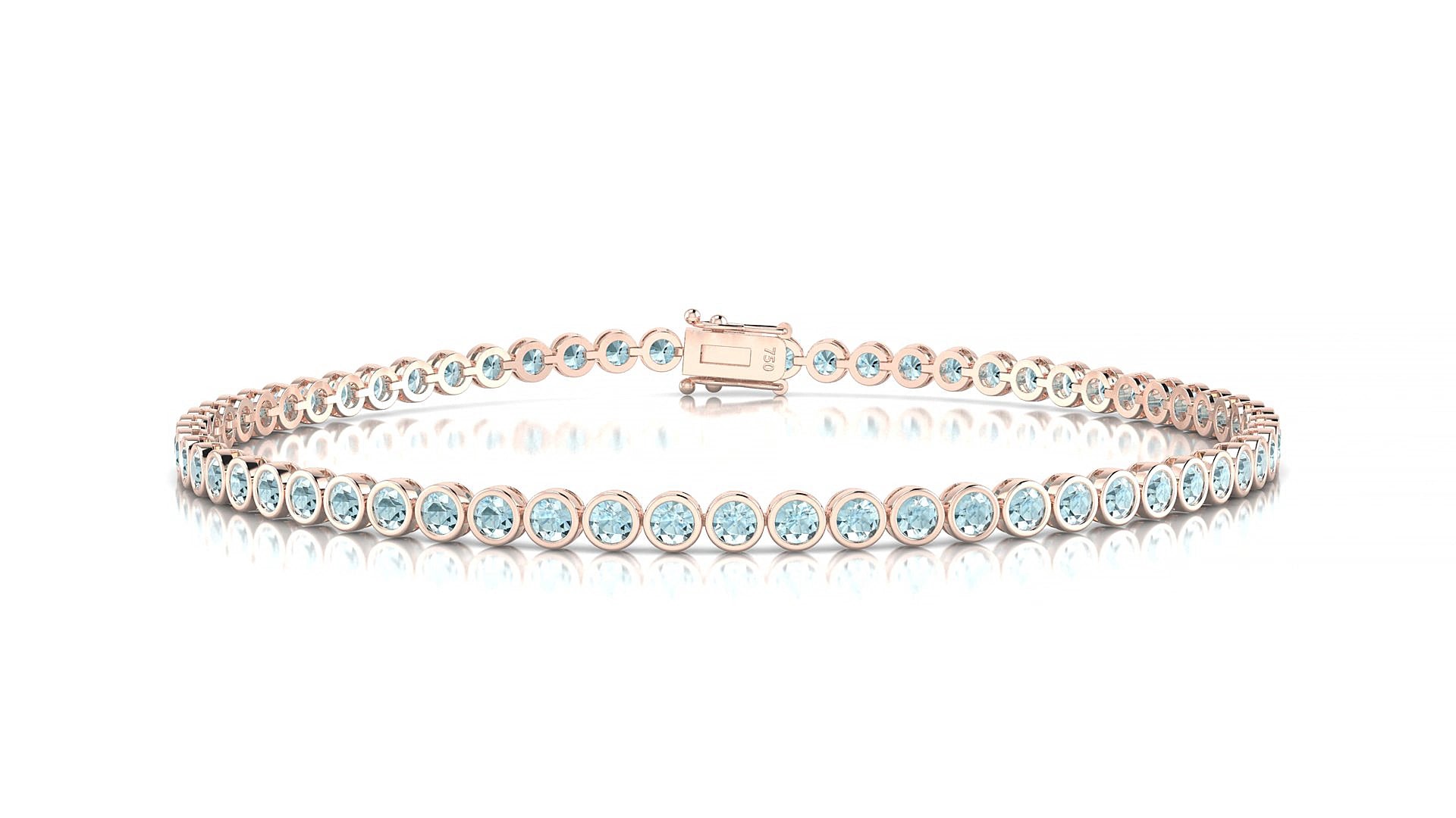 Avila | 18k Rose Gold 2 mm Round Natural Aquamarine 19 cm Tennis Bracelet