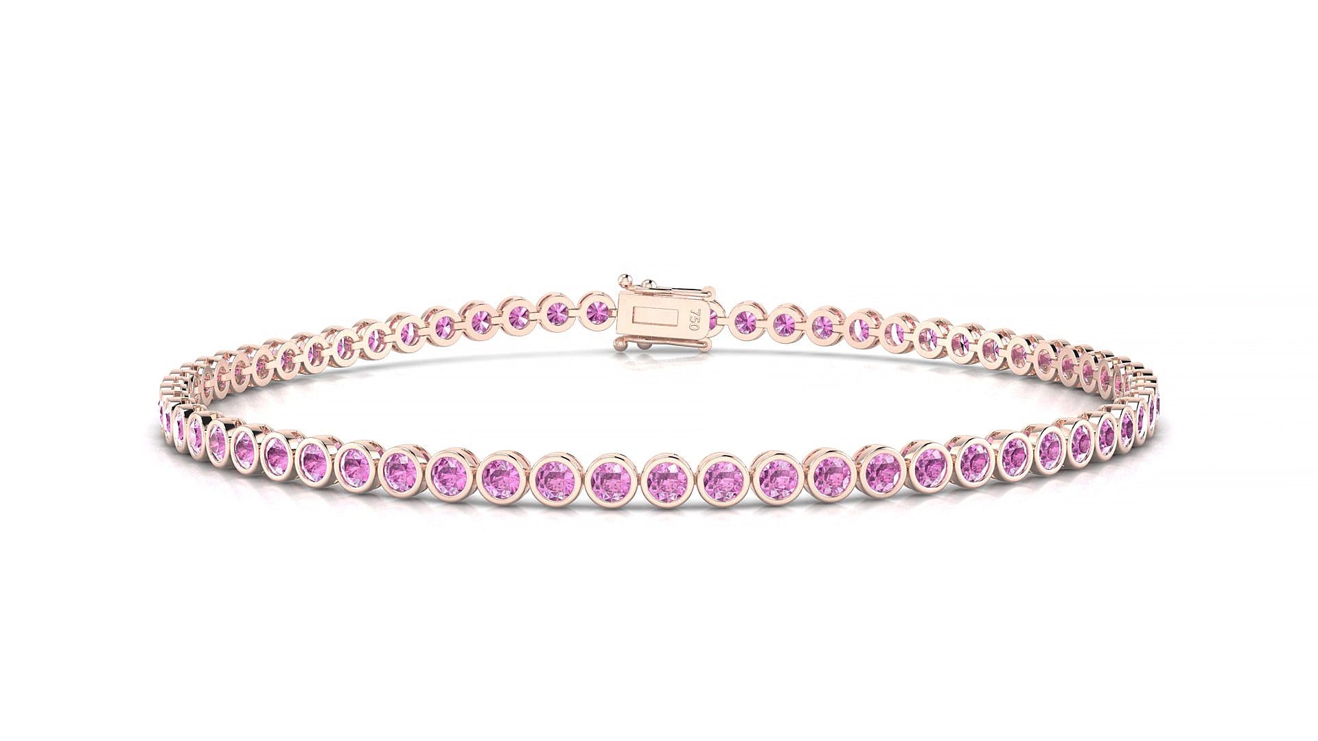 Avila | 18k Rose Gold 2 mm Round Natural Pink Sapphire 15 cm Tennis Bracelet