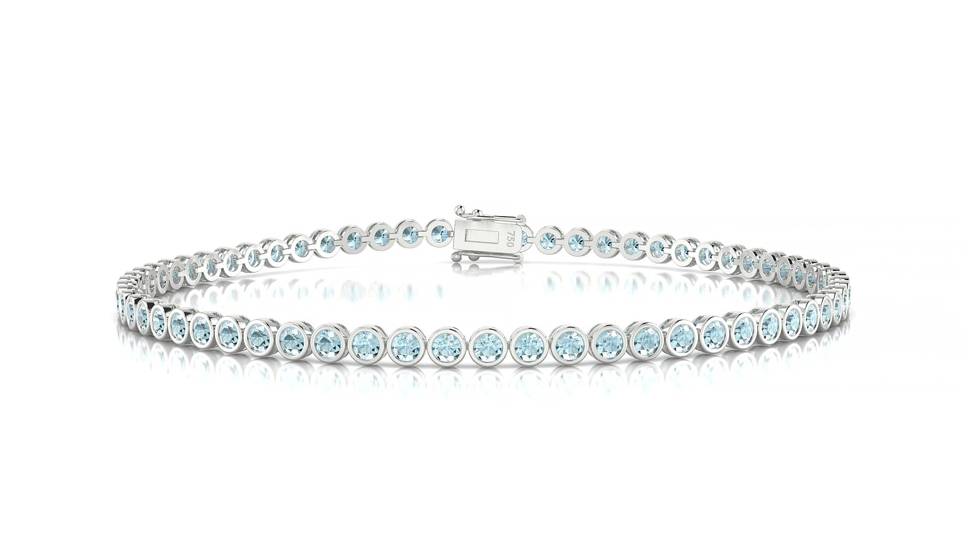 Avila | 18k White Gold 2 mm Round Natural Aquamarine 20 cm Tennis Bracelet