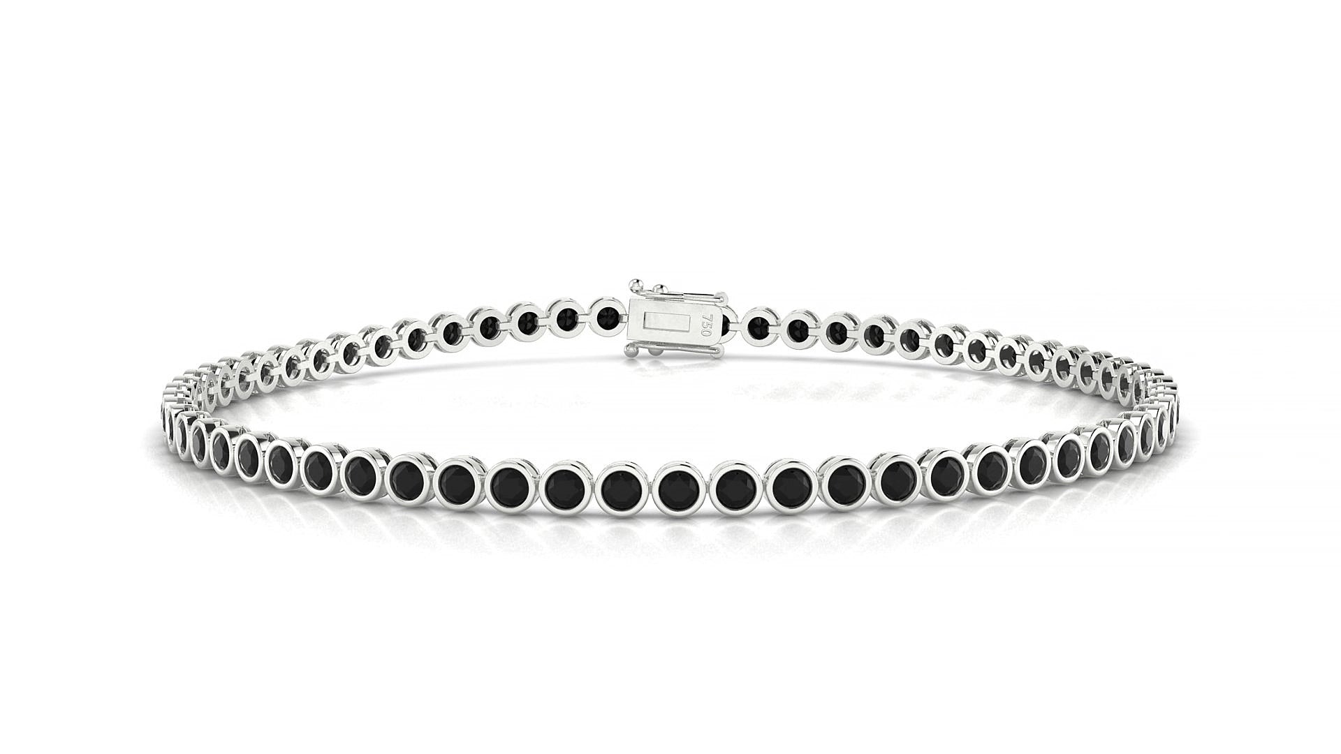 Avila | 18k White Gold 2 mm Round Natural Black Diamond 16 cm Tennis Bracelet
