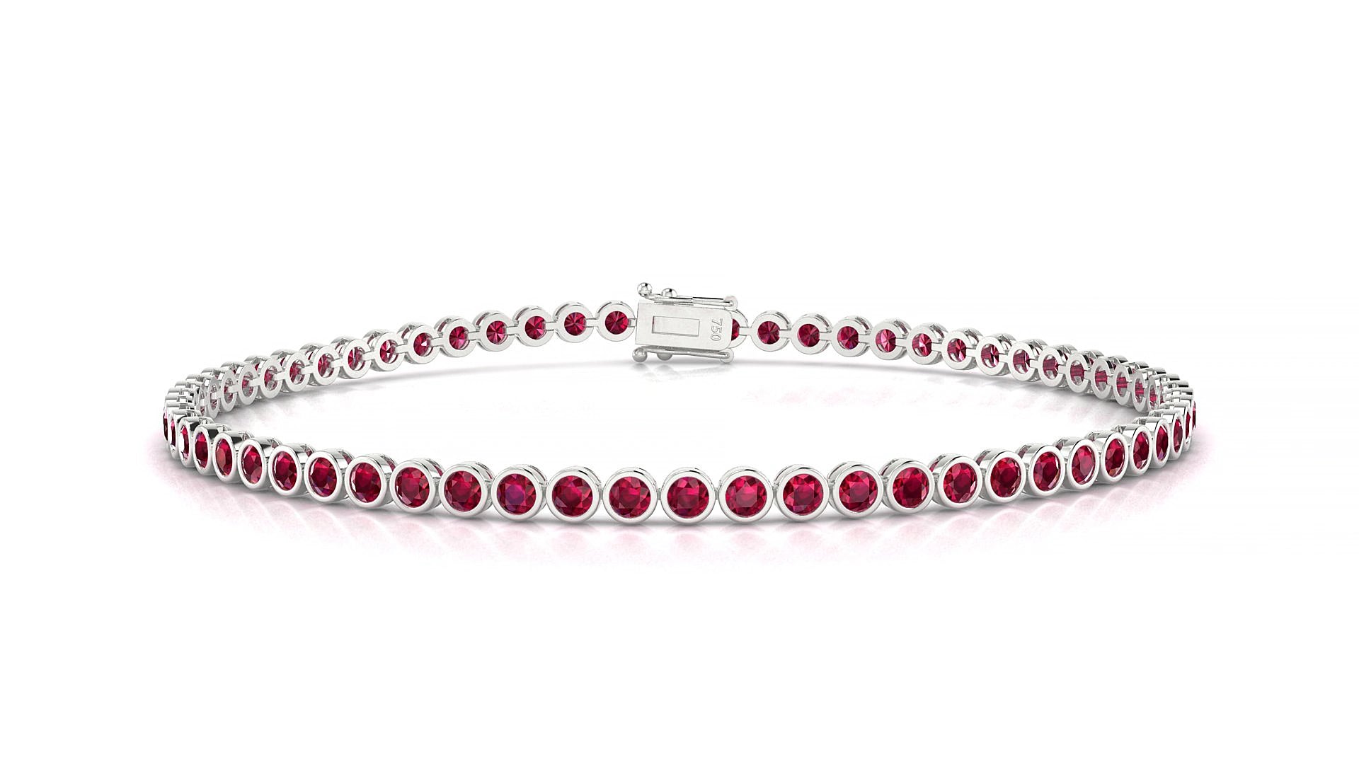 Avila | 18k White Gold 2 mm Round Natural Ruby 16 cm Tennis Bracelet
