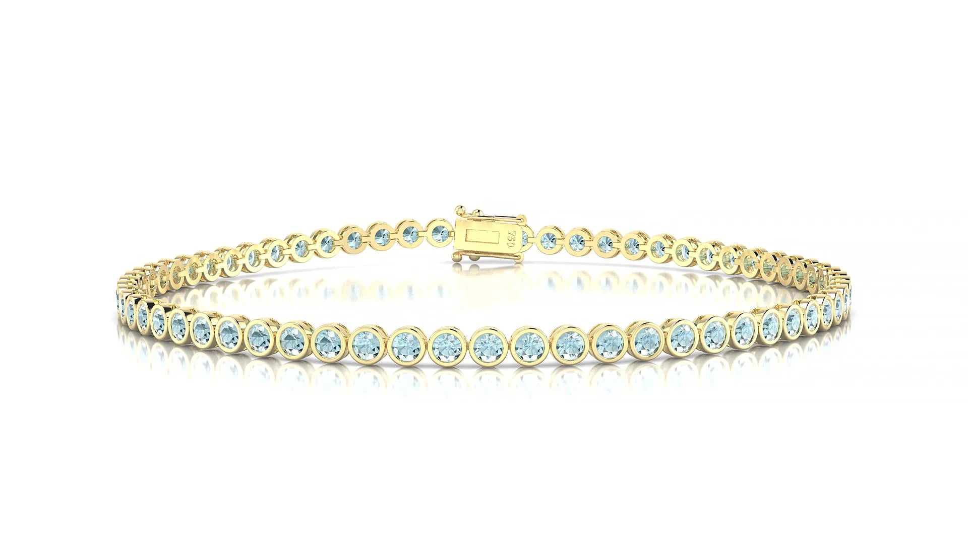 Avila | 18k Yellow Gold 2 mm Round Natural Aquamarine Tennis Bracelet