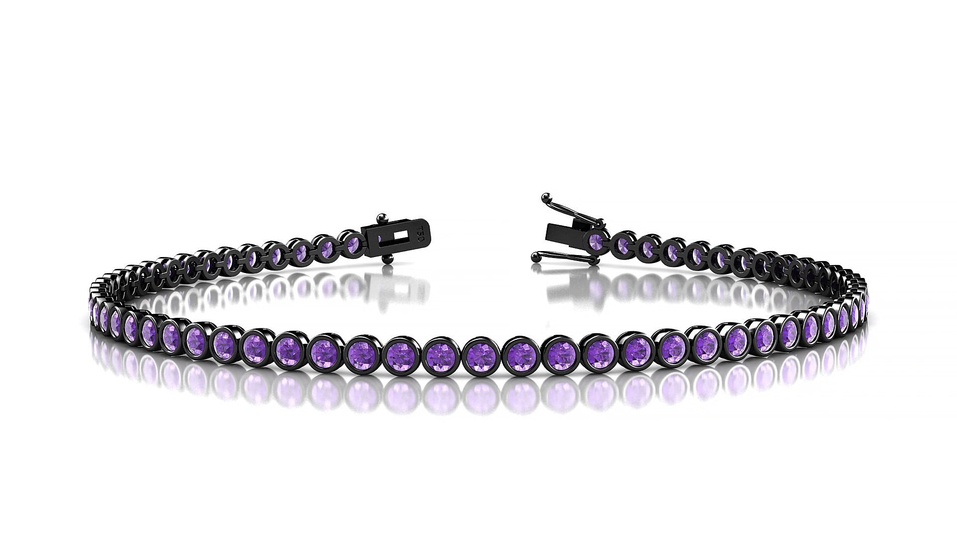 Avila | 18k Black Gold 2 mm Round Natural Amethyst 20 cm Tennis Bracelet