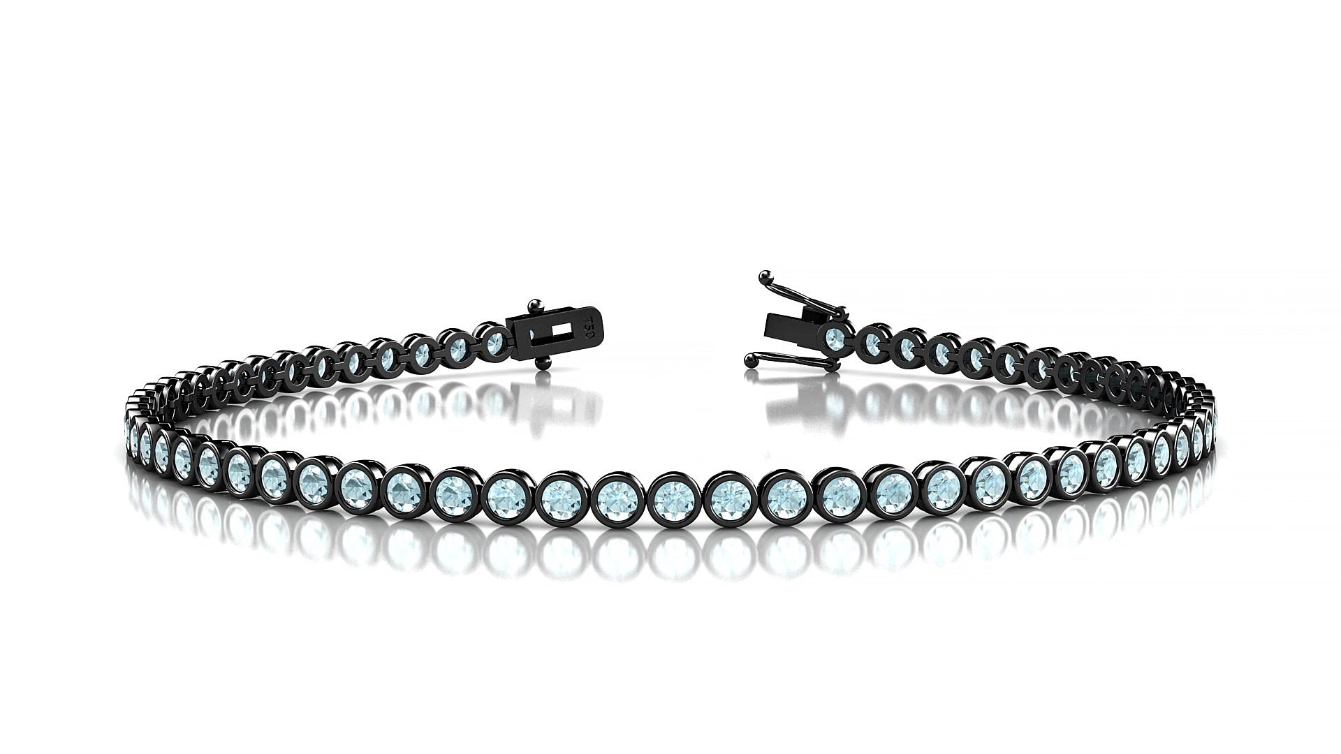 Avila | 18k Black Gold 2 mm Round Natural Aquamarine 17 cm Tennis Bracelet