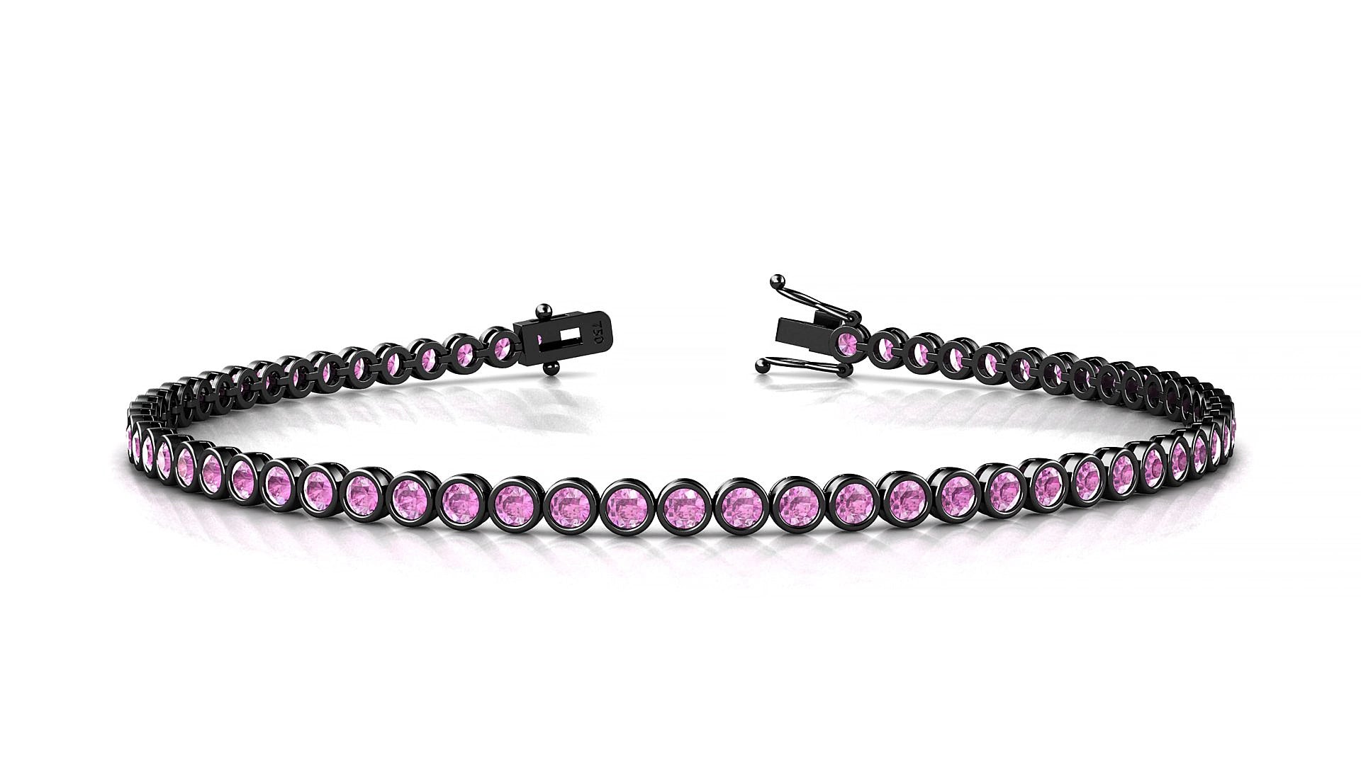Avila | 18k Black Gold 2 mm Round Natural Pink Sapphire 15 cm Tennis Bracelet
