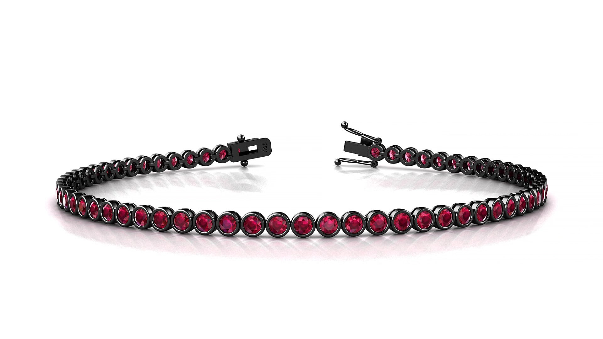 Avila | 18k Black Gold 2 mm Round Natural Ruby 18 cm Tennis Bracelet