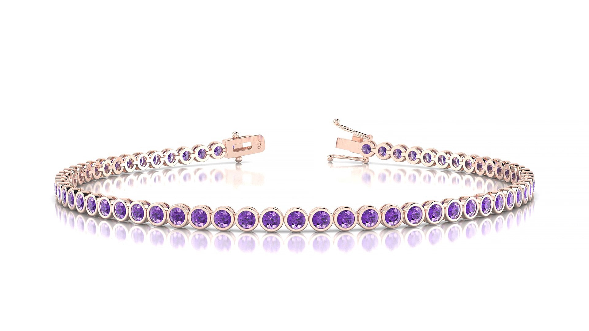 Avila | 18k Rose Gold 2 mm Round Natural Amethyst 19 cm Tennis Bracelet
