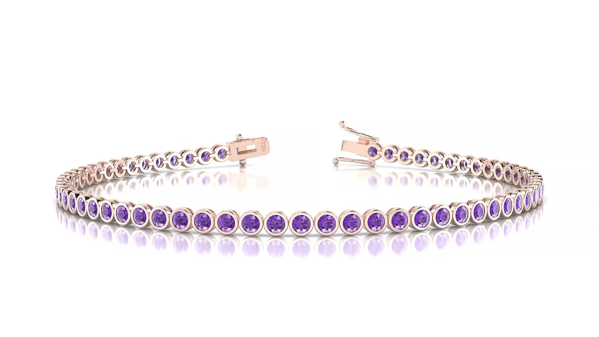 Avila | 18k Rose Gold 2 mm Round Natural Amethyst Tennis Bracelet
