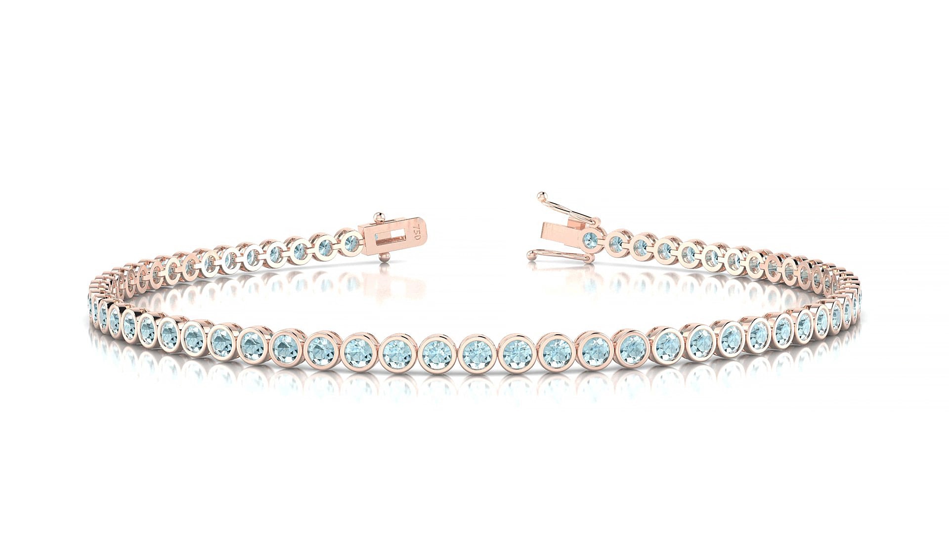 Avila | 18k Rose Gold 2 mm Round Natural Aquamarine 15 cm Tennis Bracelet