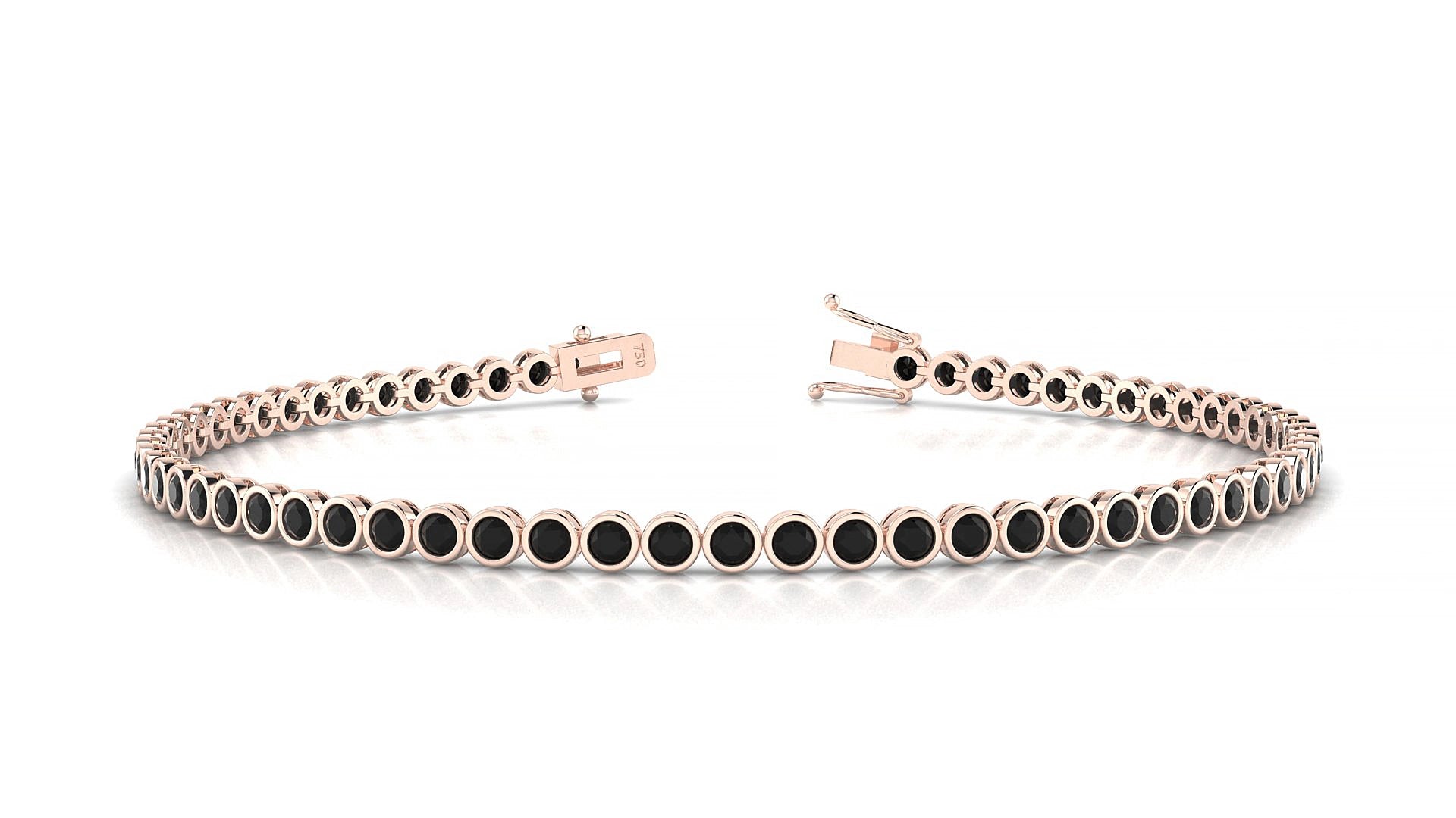 Avila | 18k Rose Gold 2 mm Round Natural Black Diamond 16 cm Tennis Bracelet