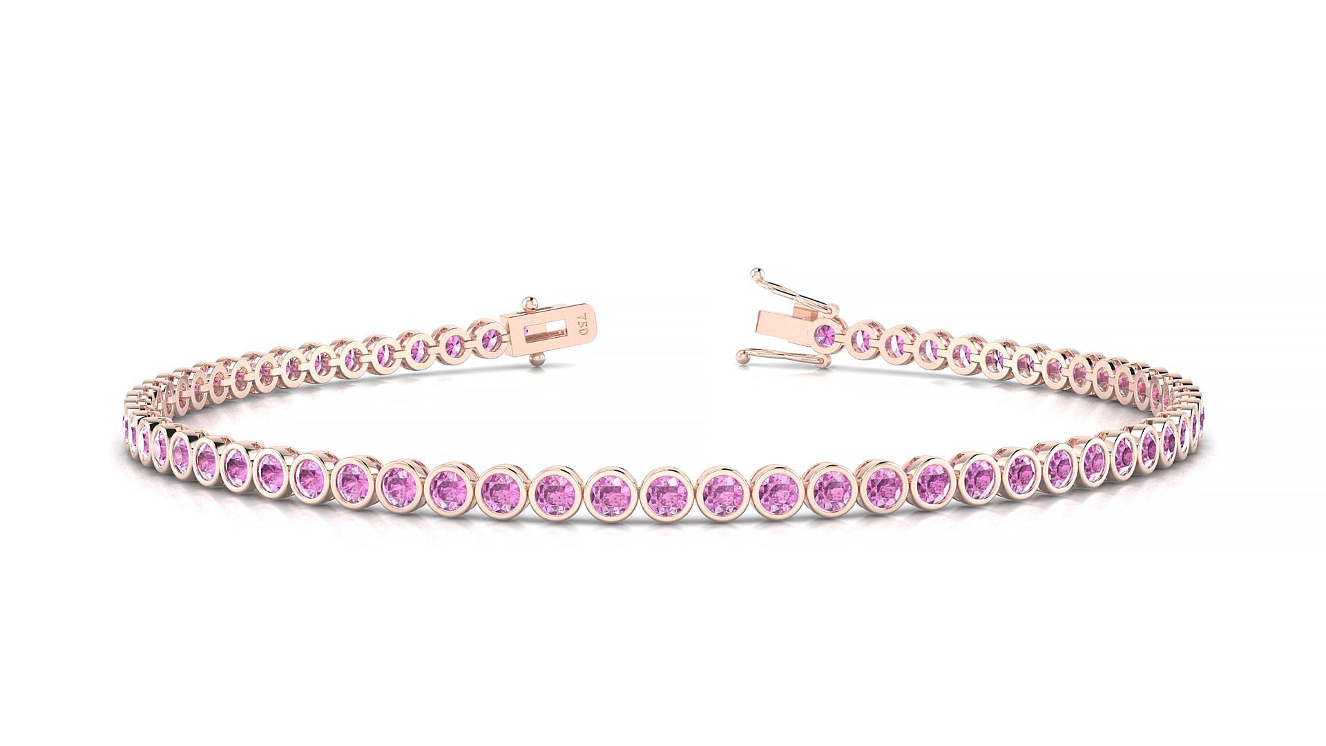 Avila | 18k Rose Gold 2 mm Round Natural Pink Sapphire Tennis Bracelet