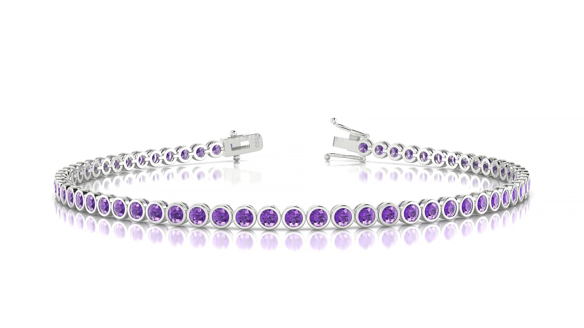 Avila | 18k White Gold 2 mm Round Natural Amethyst 15 cm Tennis Bracelet