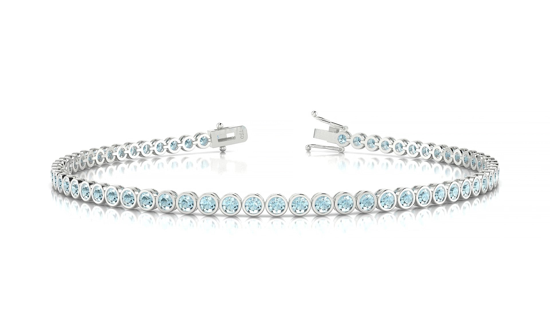 Avila | 18k White Gold 2 mm Round Natural Aquamarine 17 cm Tennis Bracelet