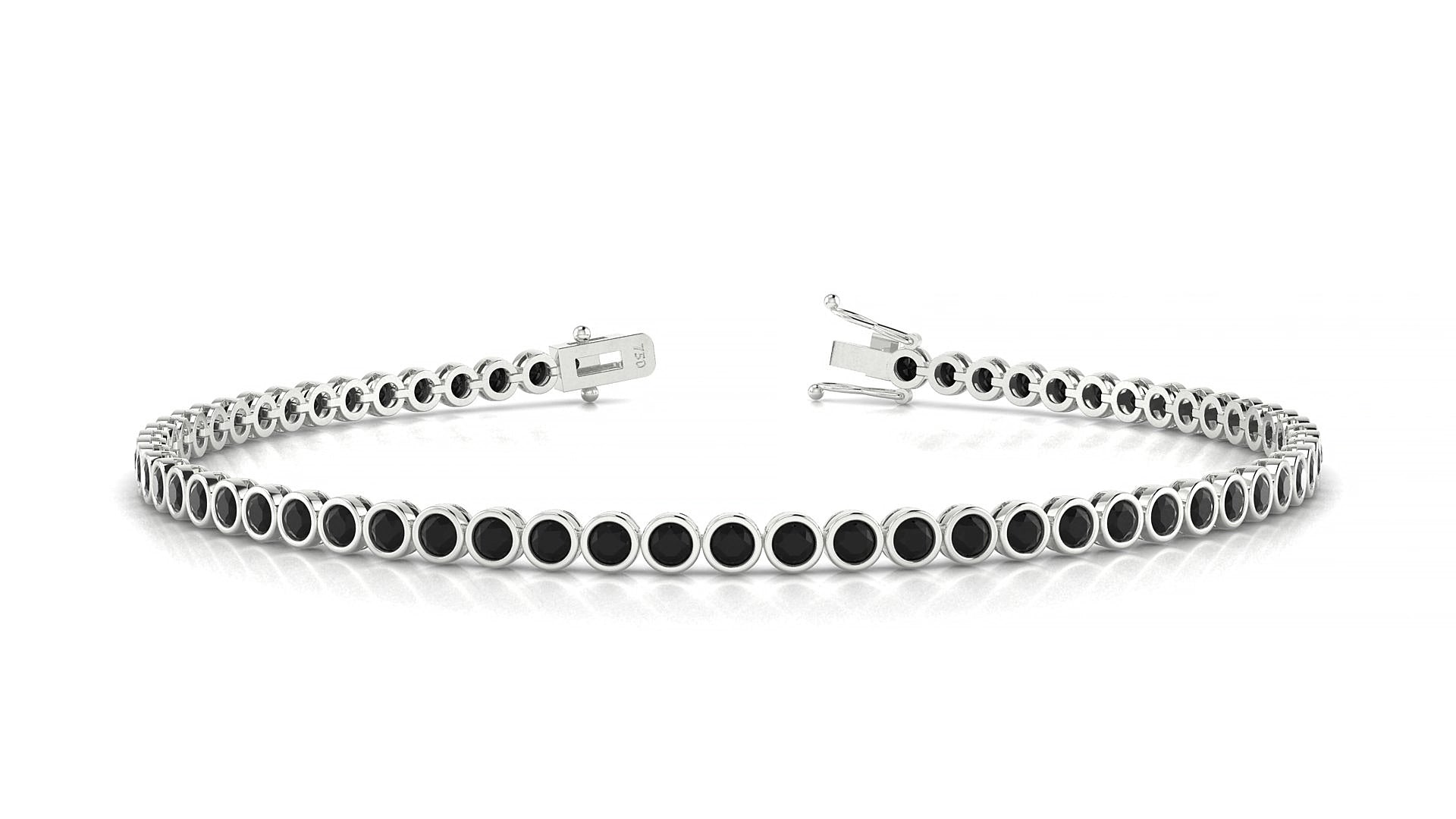 Avila | 18k White Gold 2 mm Round Natural Black Diamond 18 cm Tennis Bracelet