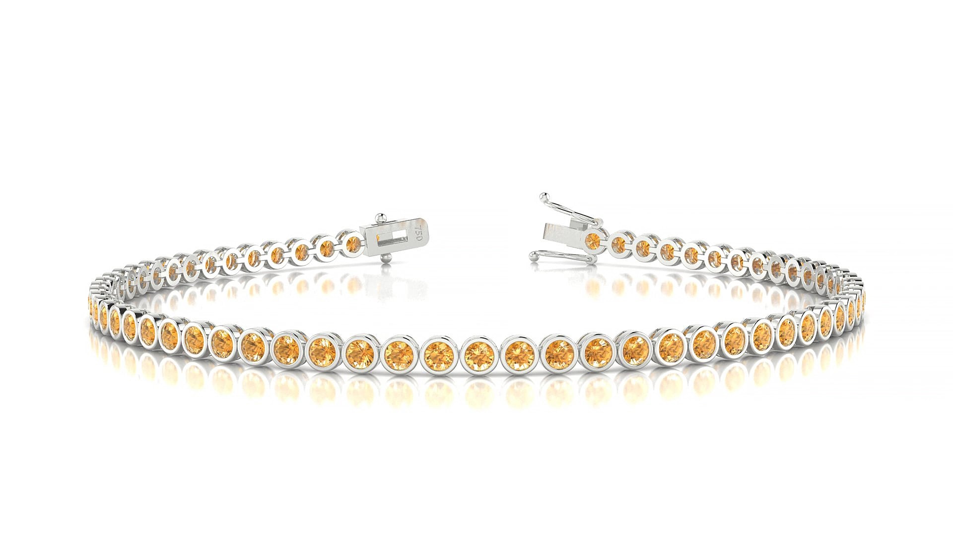 Avila | 18k White Gold 2 mm Round Natural Citrine 16 cm Tennis Bracelet