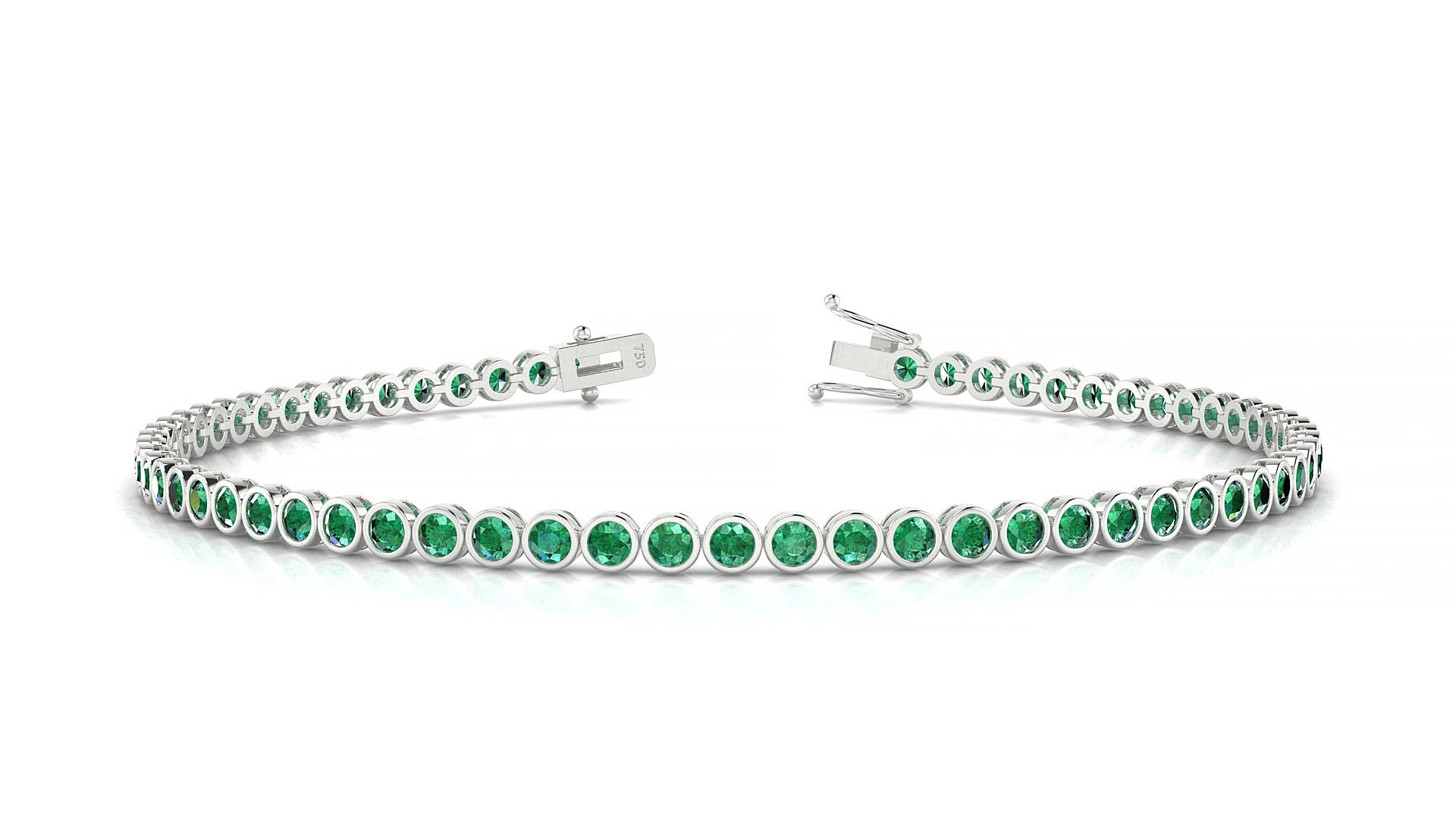 Avila | 18k White Gold 2 mm Round Natural Emerald 15 cm Tennis Bracelet
