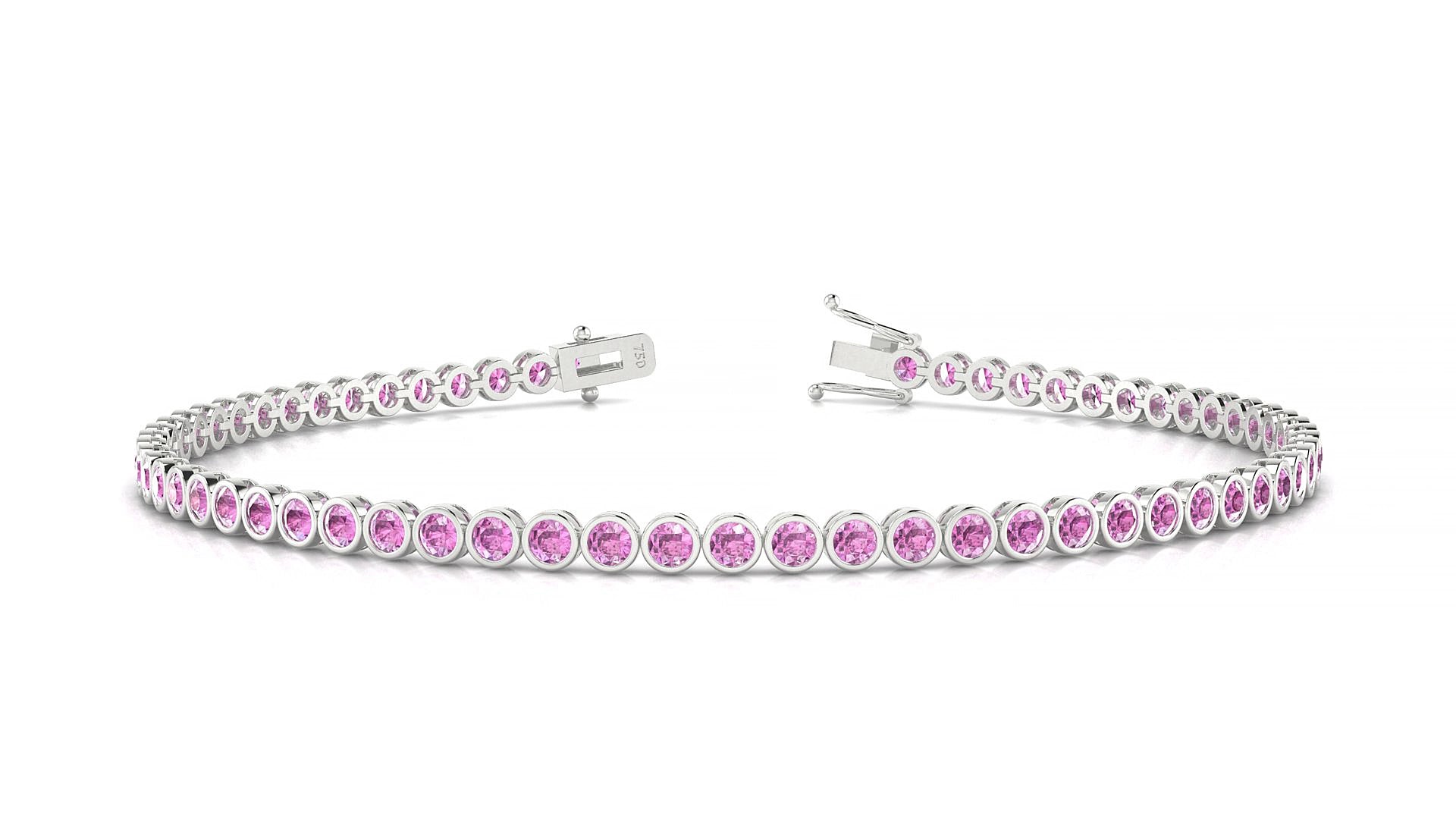 Avila | 18k White Gold 2 mm Round Natural Pink Sapphire 16 cm Tennis Bracelet