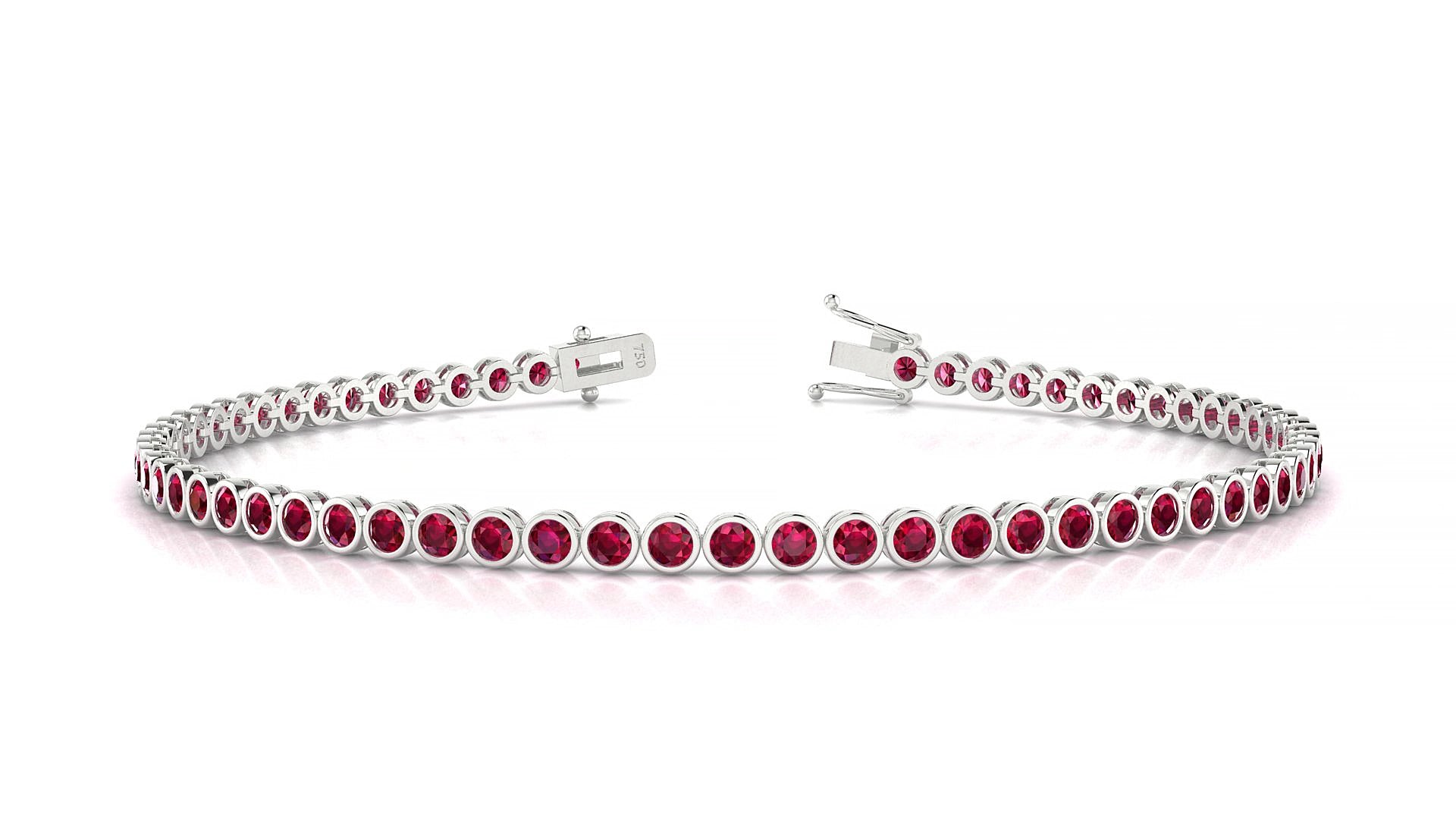 Avila | 18k White Gold 2 mm Round Natural Ruby 19 cm Tennis Bracelet