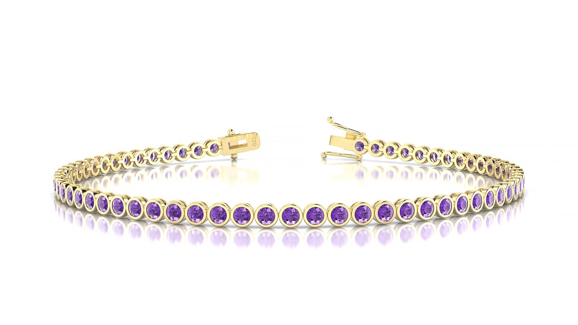 Avila | 18k Yellow Gold 2 mm Round Natural Amethyst 19 cm Tennis Bracelet