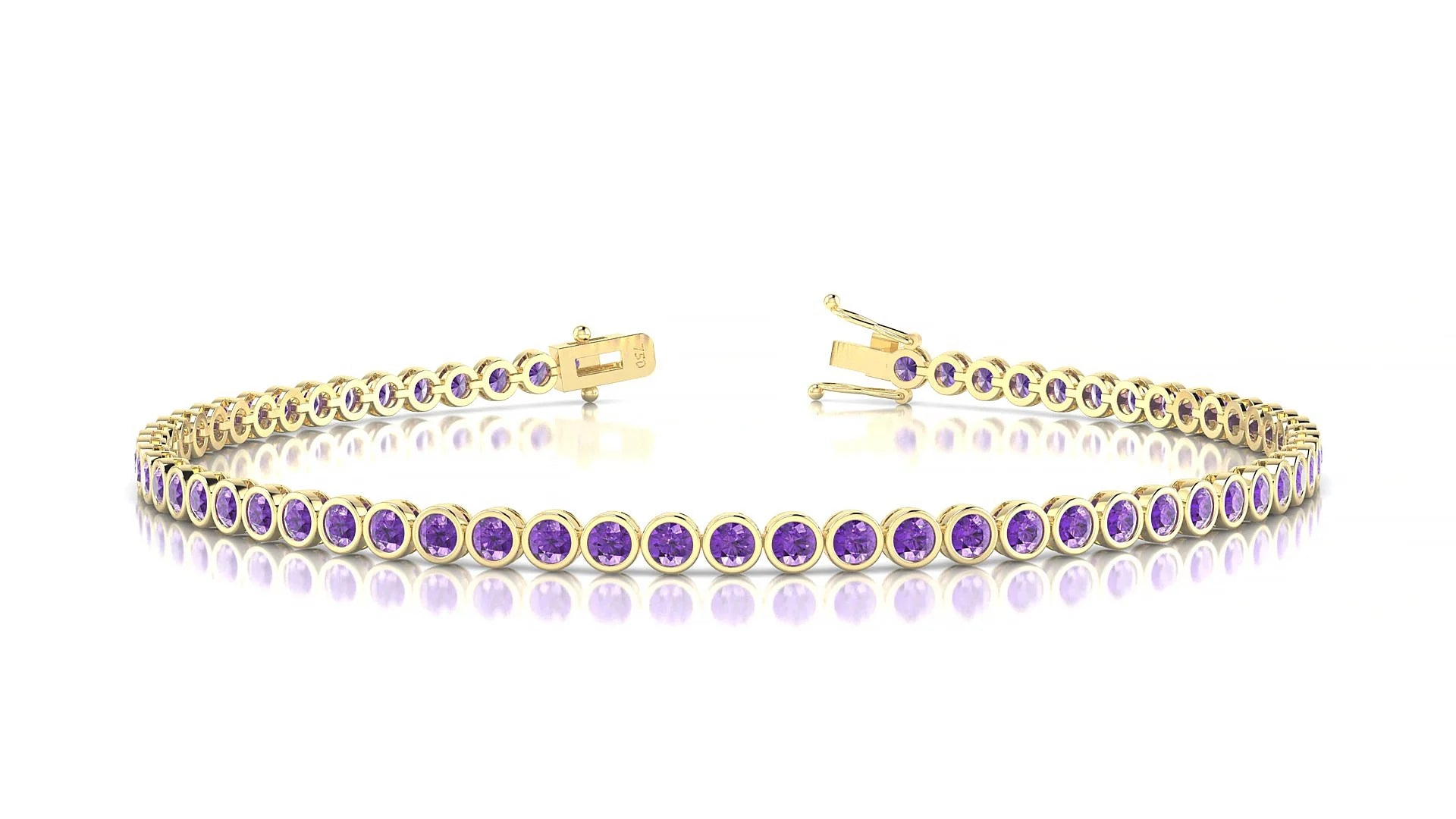 Avila | 18k Yellow Gold 2 mm Round Natural Amethyst Tennis Bracelet