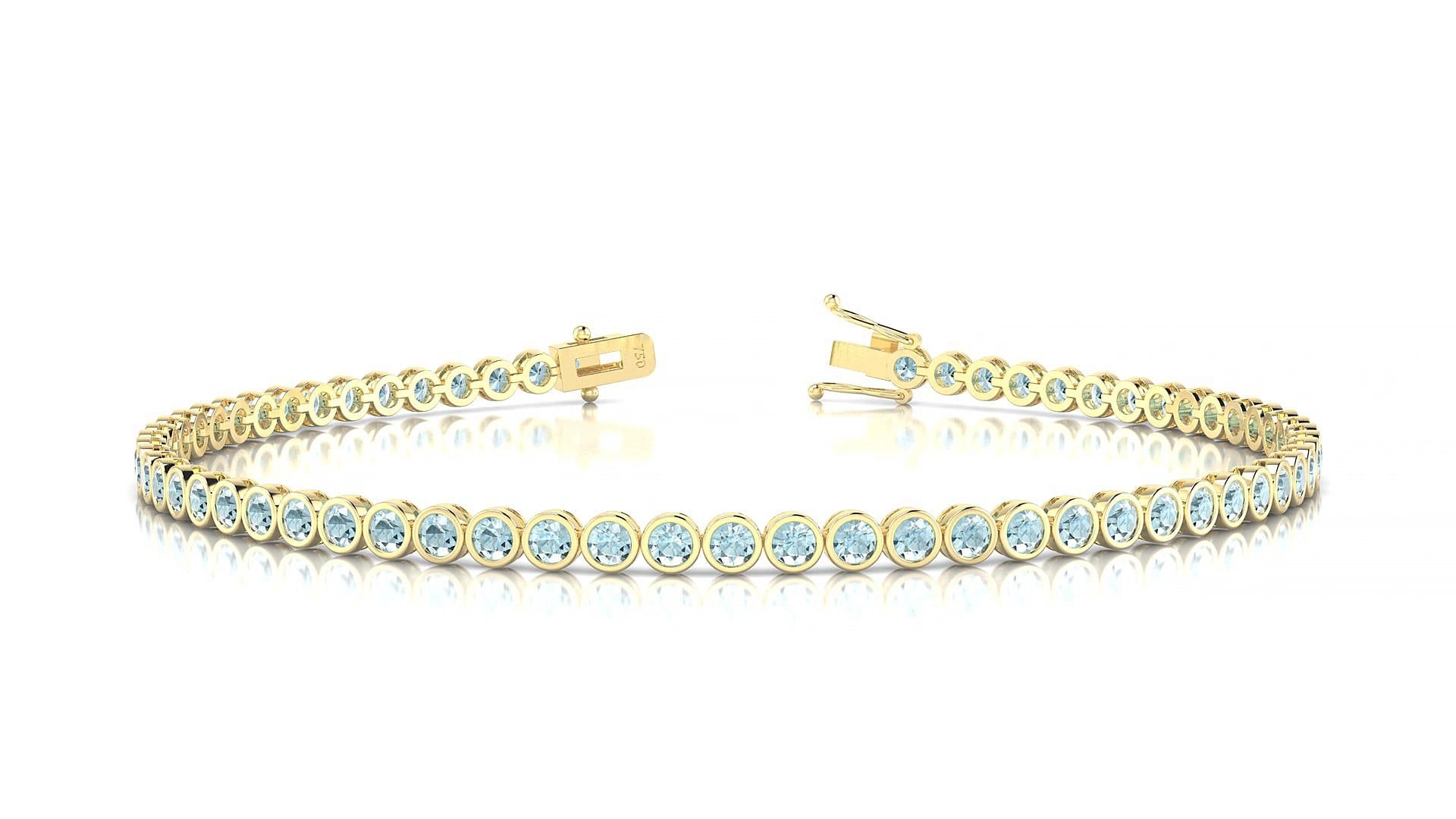 Avila | 18k Yellow Gold 2 mm Round Natural Aquamarine 15 cm Tennis Bracelet